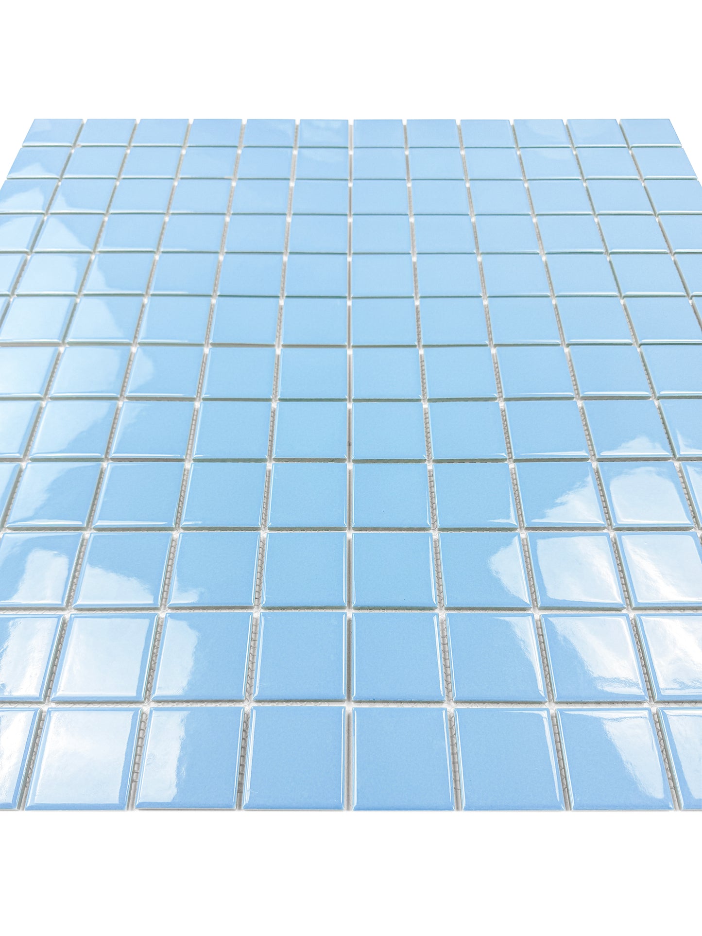 Blue mosaic tile on a white background