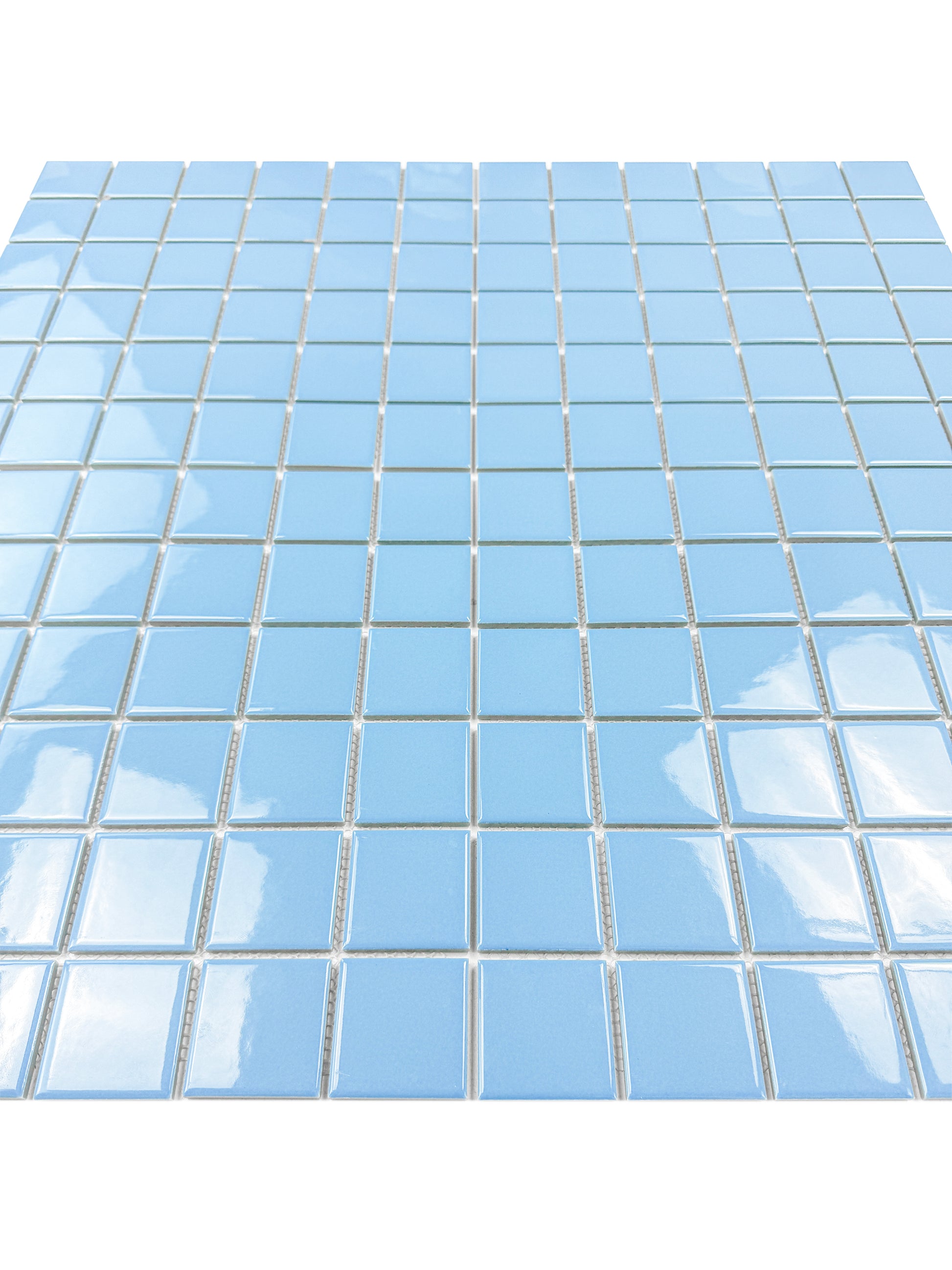 Blue mosaic tile on a white background