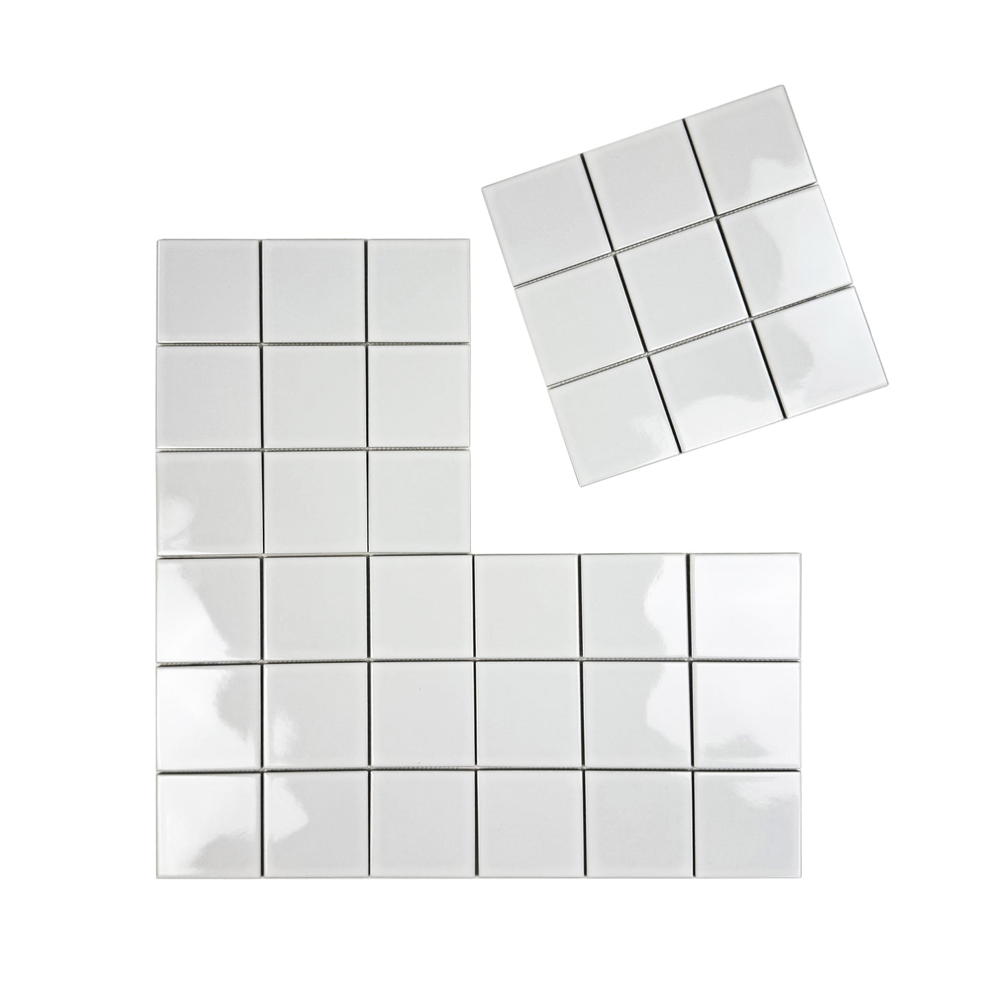 Set of white square mosaic tiles on a white background