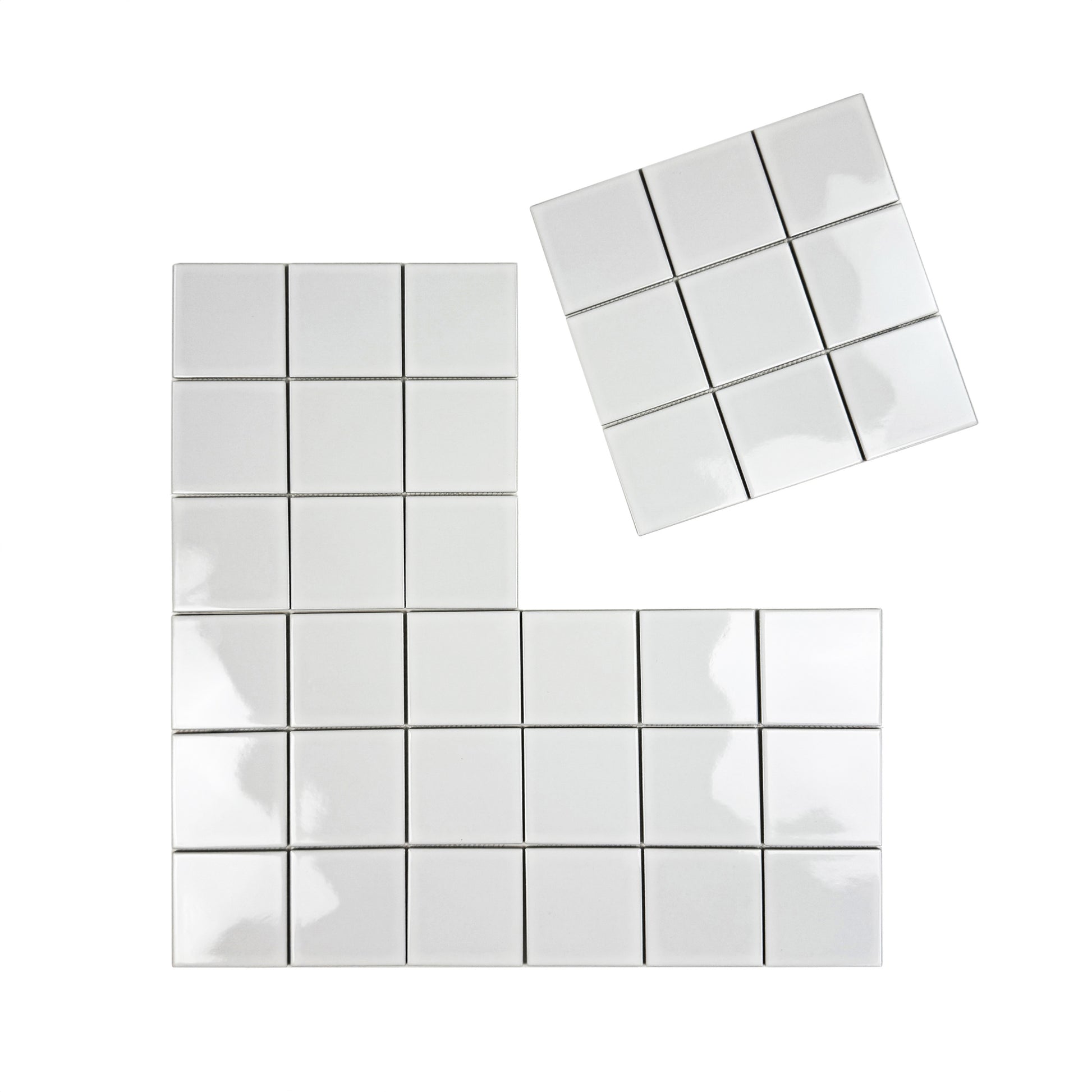 Set of white square mosaic tiles on a white background