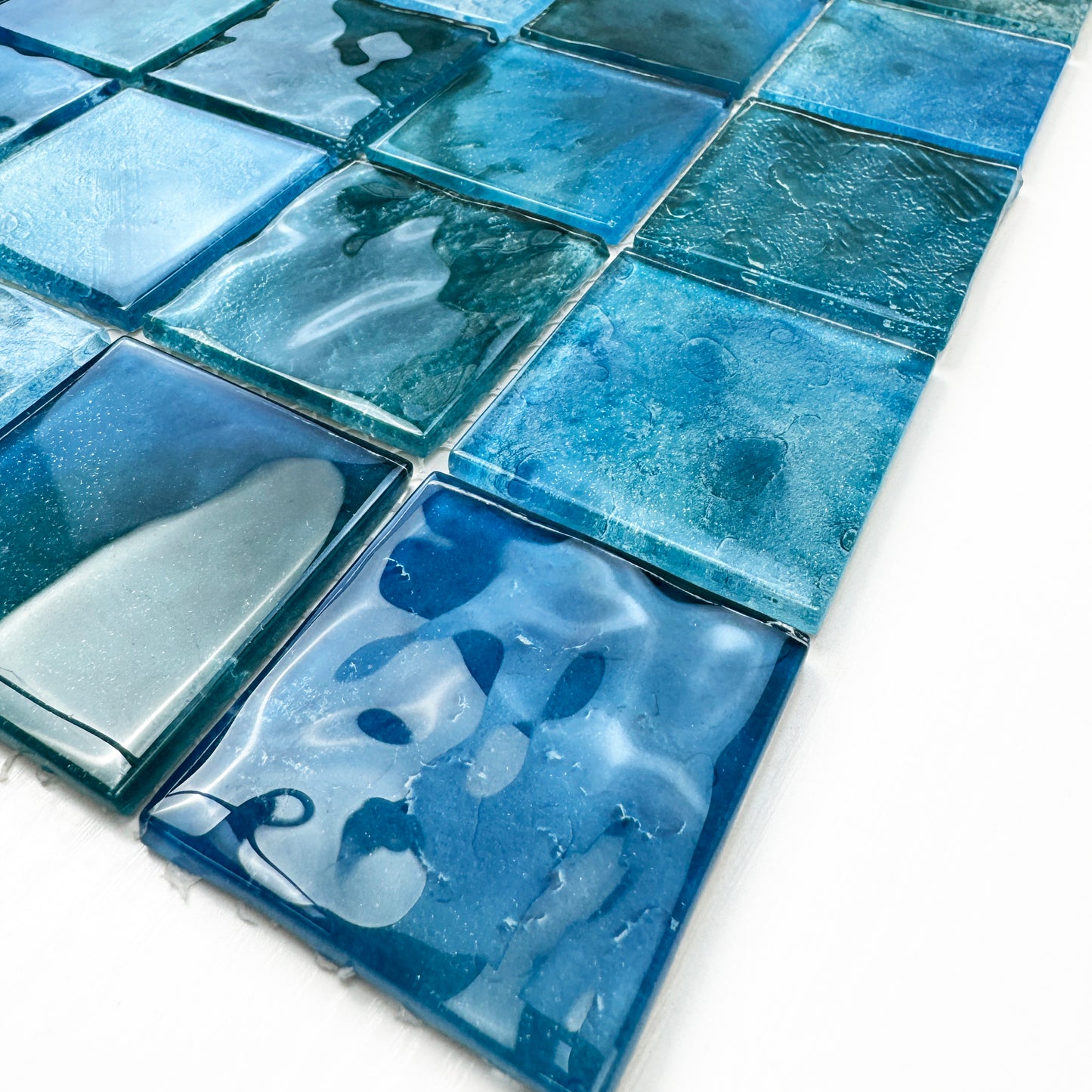 Marble Mirage Series Cyan Blue & Sky Blue & Tiffany Blue Mixed Marble Transparent Texture Crystal Glass Mosaic
