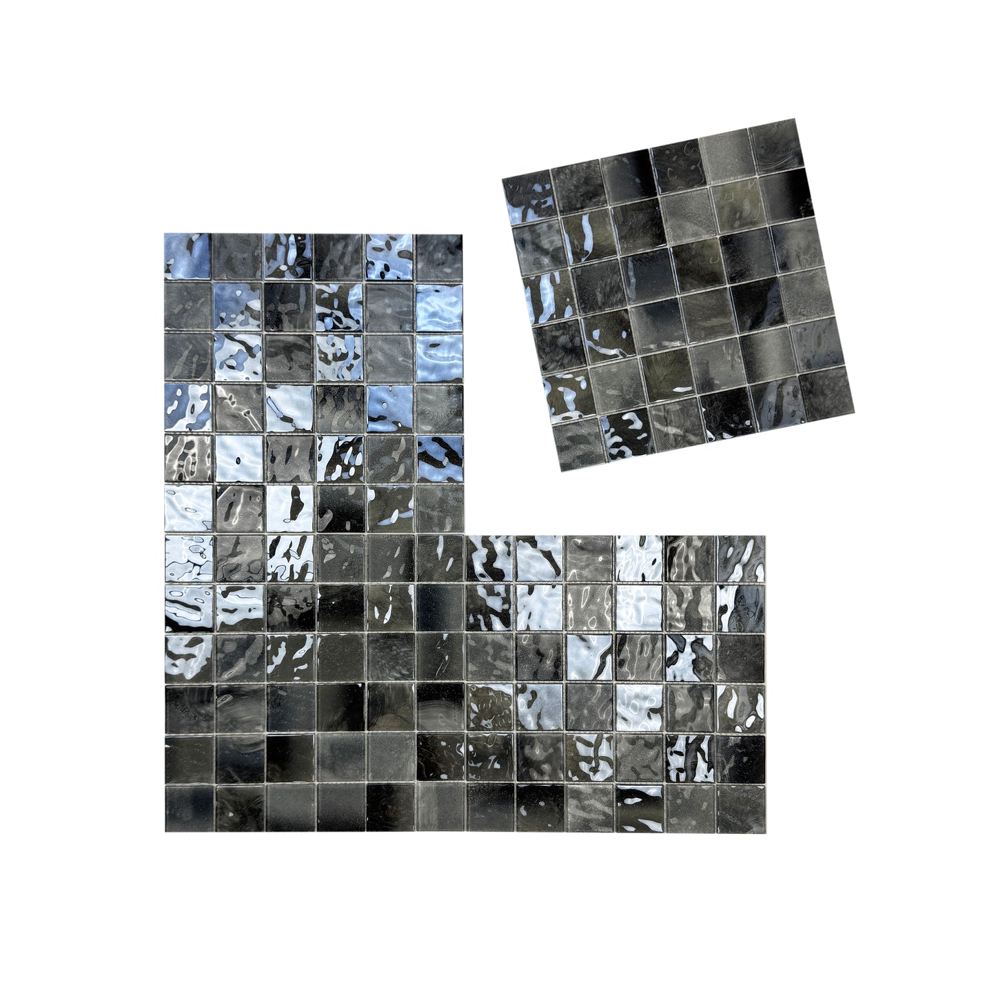 Marble Mirage Series Seal Grey & Iron Grey & Black Mixed Marble Transparent Textures Crystal Glass Mosaic