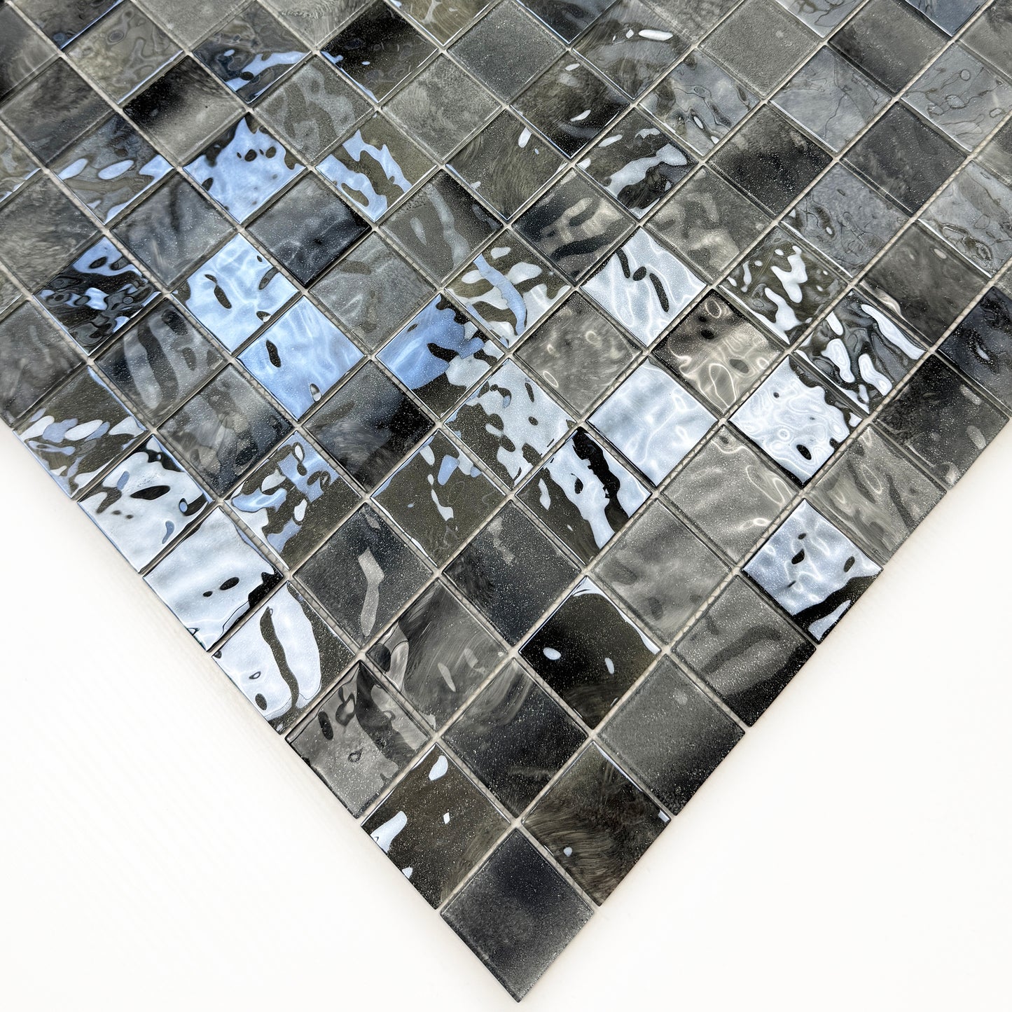 Marble Mirage Series Seal Grey & Iron Grey & Black Mixed Marble Transparent Textures Crystal Glass Mosaic
