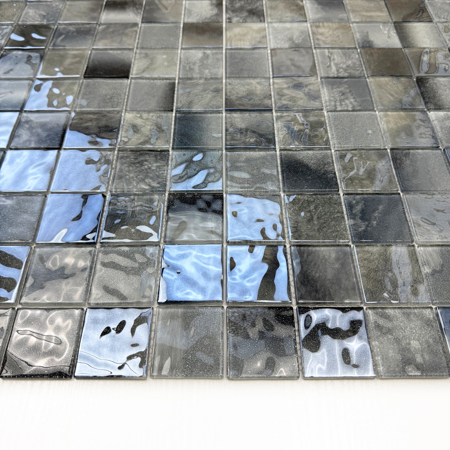 Marble Mirage Series Seal Grey & Iron Grey & Black Mixed Marble Transparent Textures Crystal Glass Mosaic