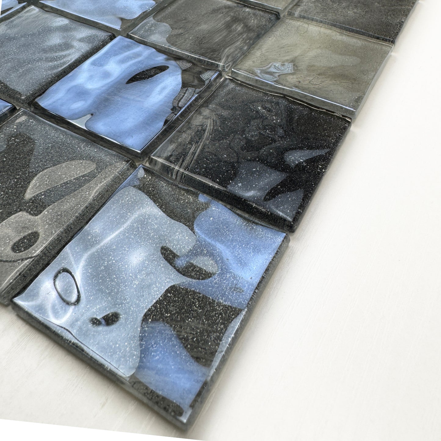 Marble Mirage Series Seal Grey & Iron Grey & Black Mixed Marble Transparent Textures Crystal Glass Mosaic