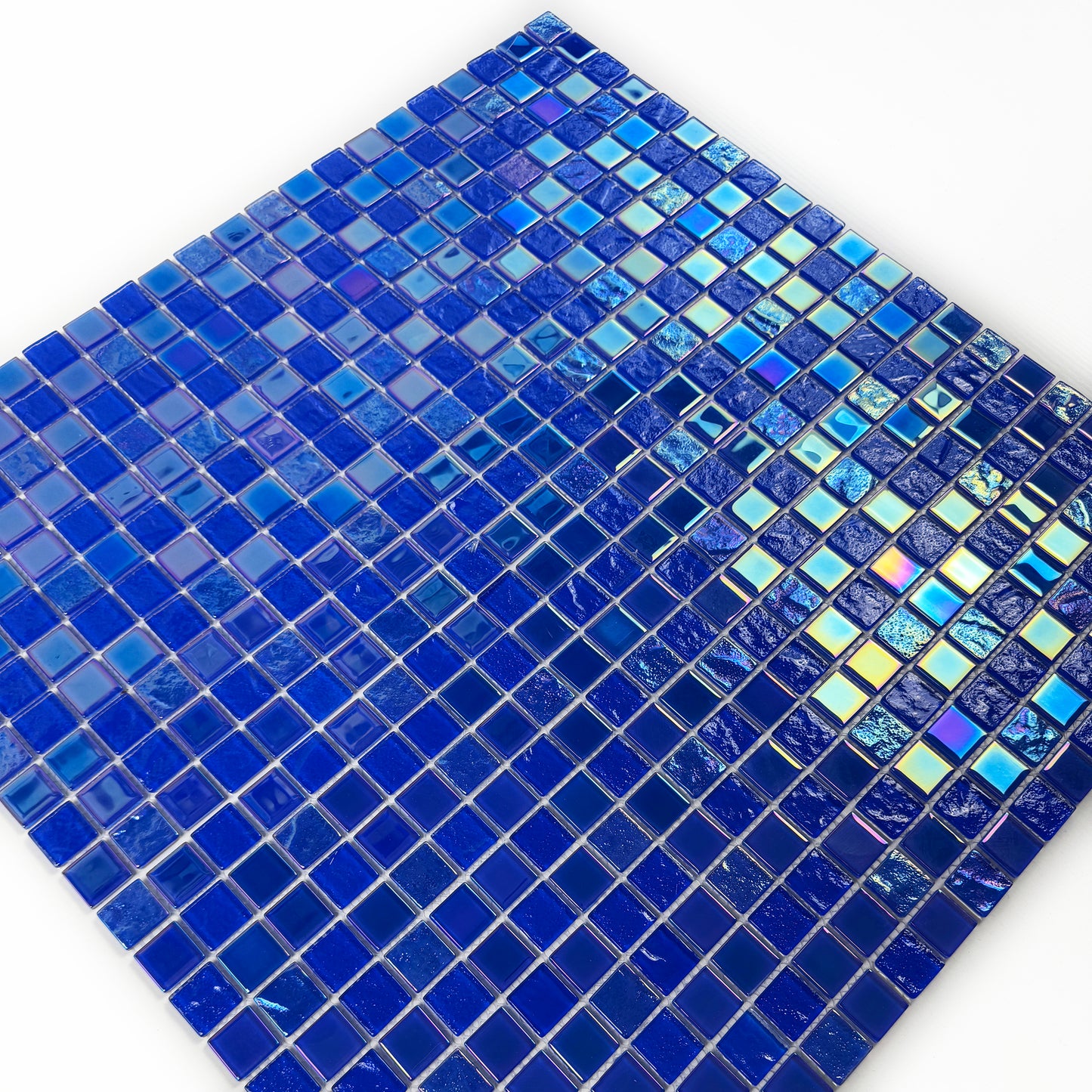 Crystal Cascade Series Klein Blue Iridescent Mixed Wave Pattern Crystal Glass Mosaic
