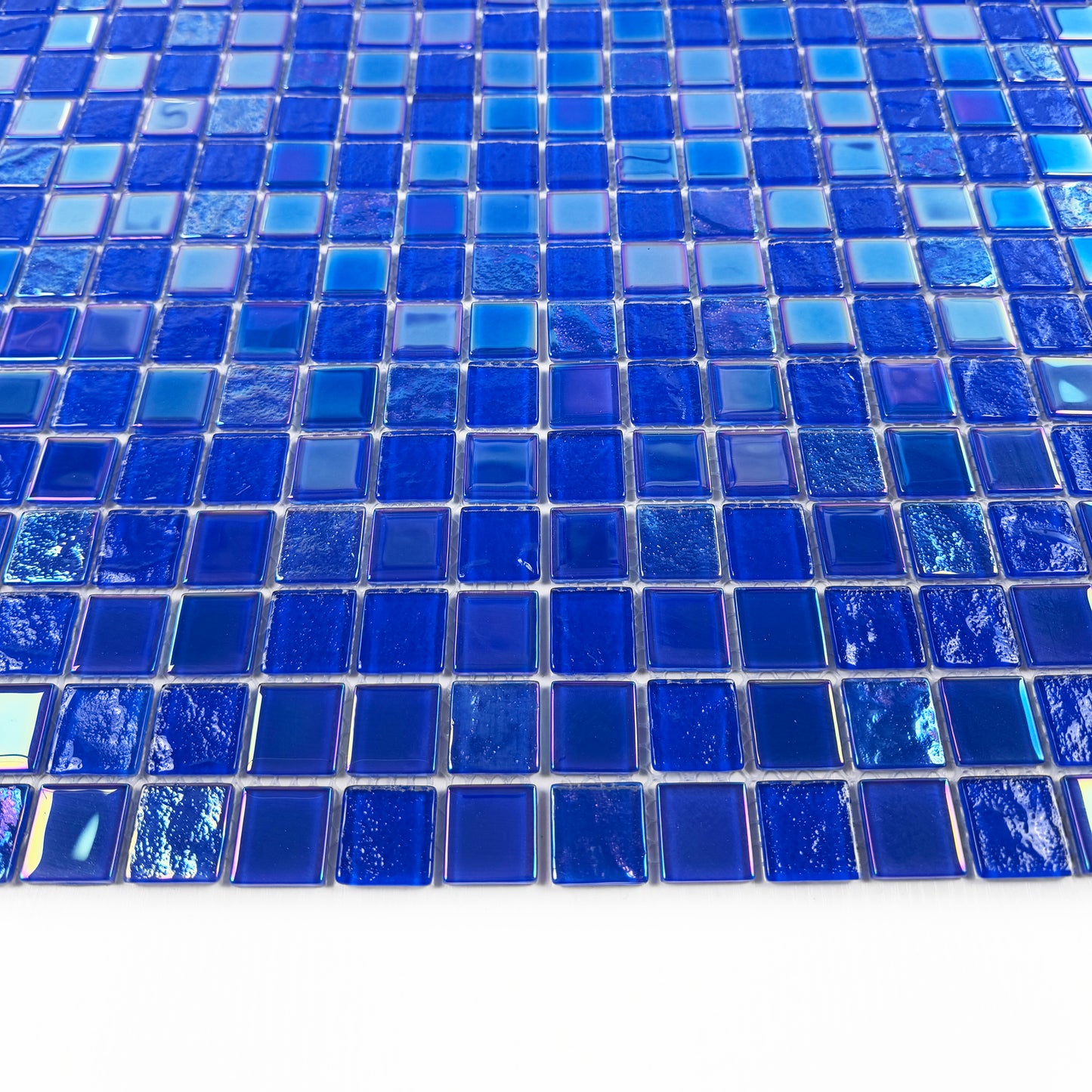 Crystal Cascade Series Klein Blue Iridescent Mixed Wave Pattern Crystal Glass Mosaic