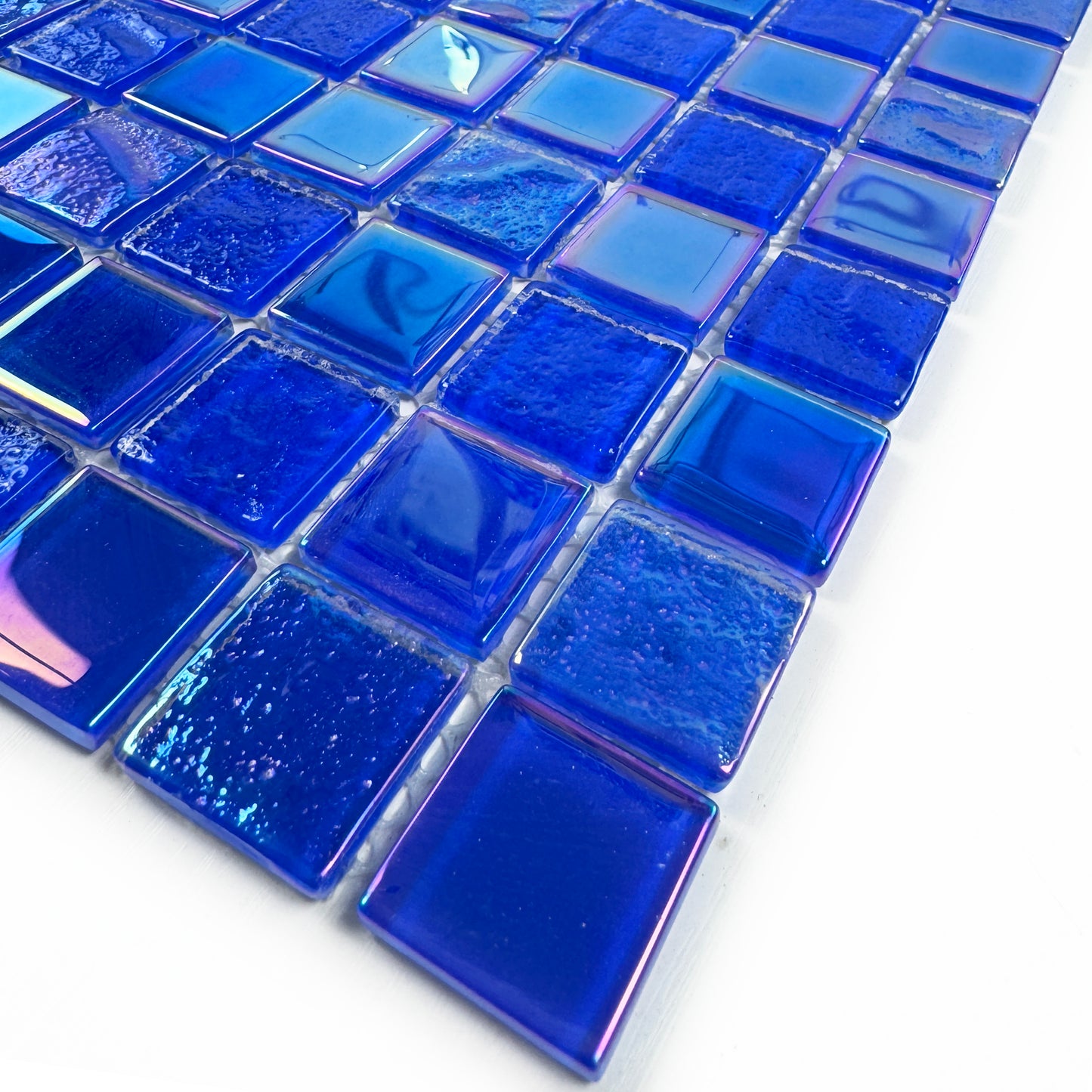 Crystal Cascade Series Klein Blue Iridescent Mixed Wave Pattern Crystal Glass Mosaic
