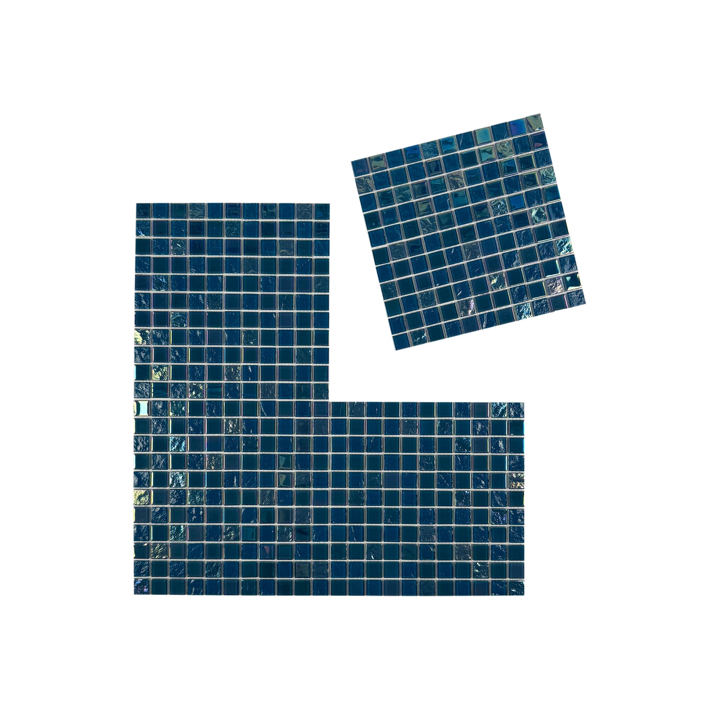Crystal Cascade Series Pine Green & Sapphire Blue Iridescent Mixed Wave Pattern Crystal Glass Mosaic