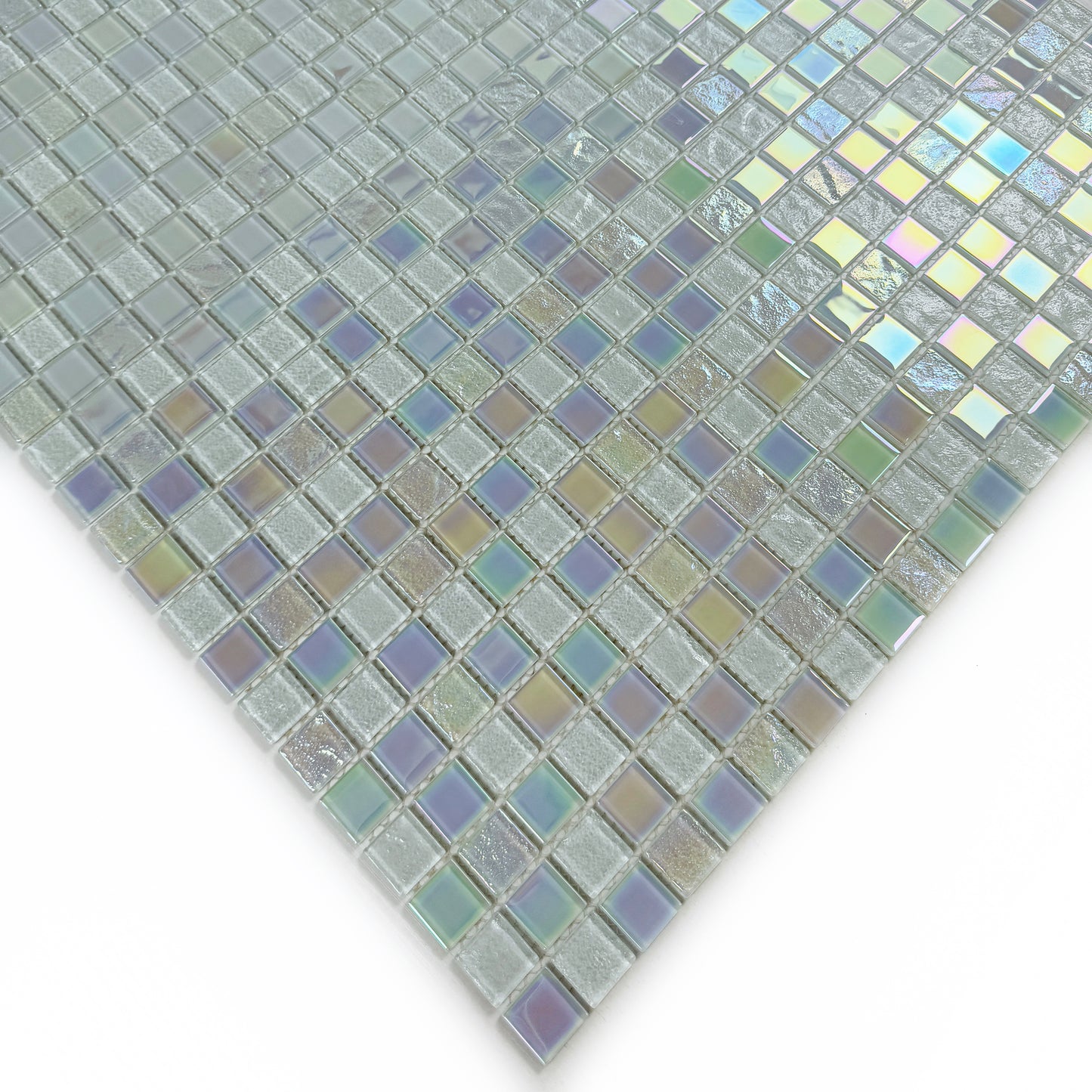 Crystal Cascade Series White Iridescent Mixed Wave Pattern Crystal Glass Mosaic