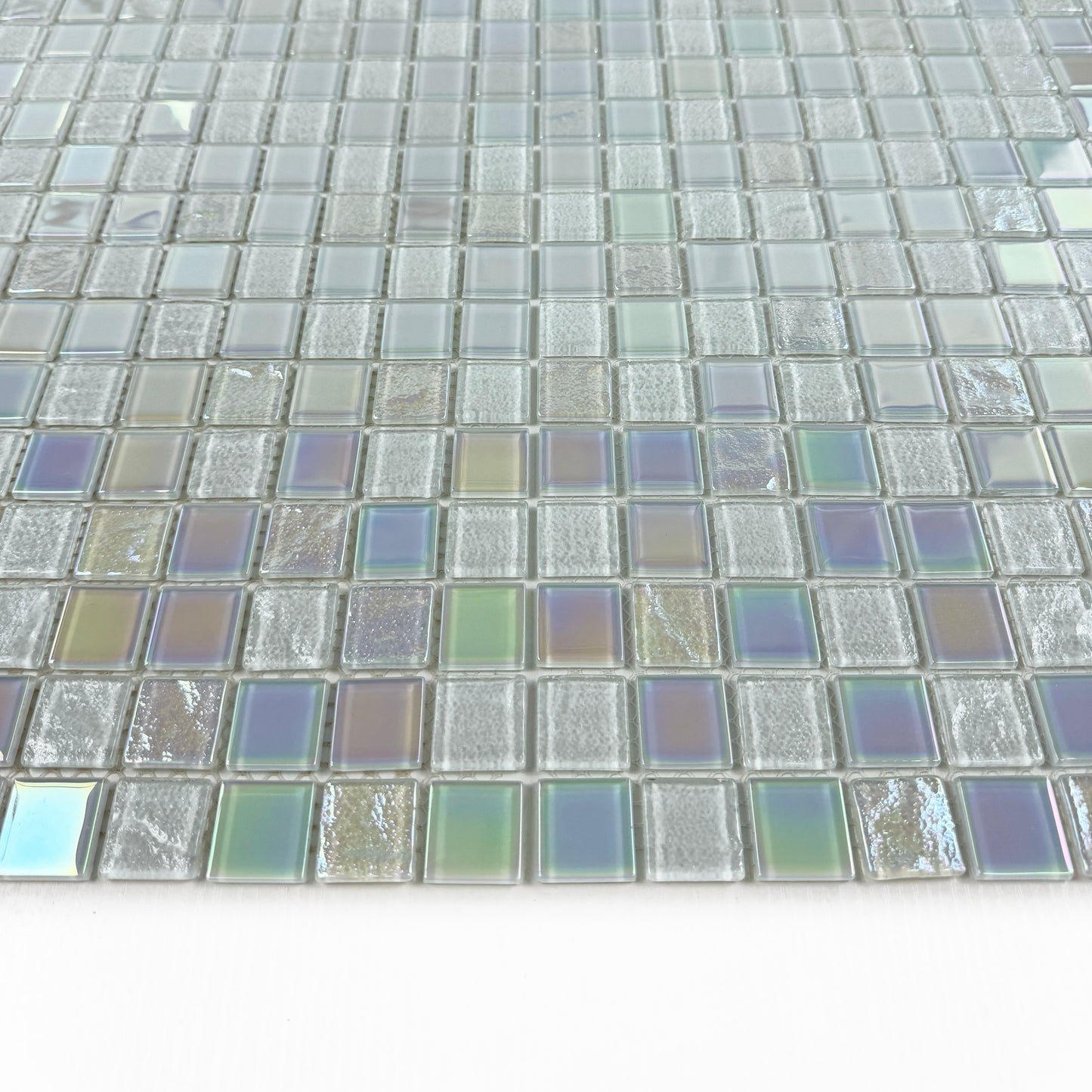 Crystal Cascade Series White Iridescent Mixed Wave Pattern Crystal Glass Mosaic