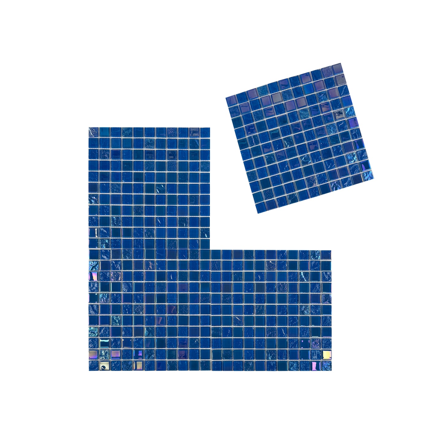 Crystal Cascade Series French Blue & Oriental Blue Iridescent Mixed Wave Pattern Crystal Glass Mosaic