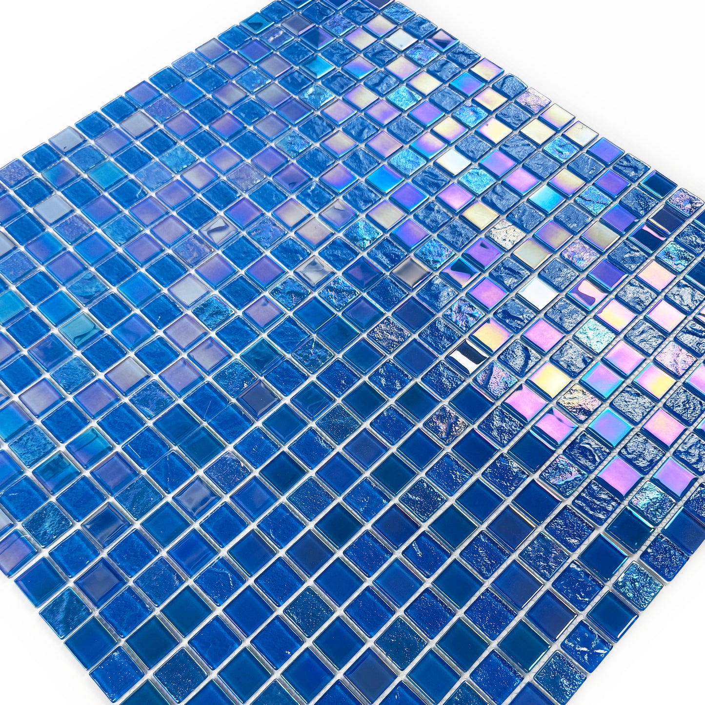Crystal Cascade Series French Blue & Oriental Blue Iridescent Mixed Wave Pattern Crystal Glass Mosaic