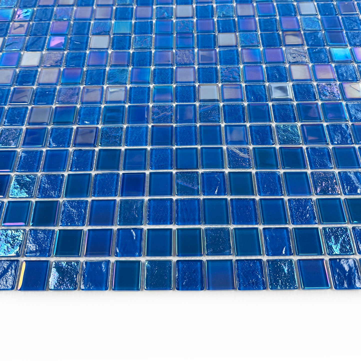 Crystal Cascade Series French Blue & Oriental Blue Iridescent Mixed Wave Pattern Crystal Glass Mosaic