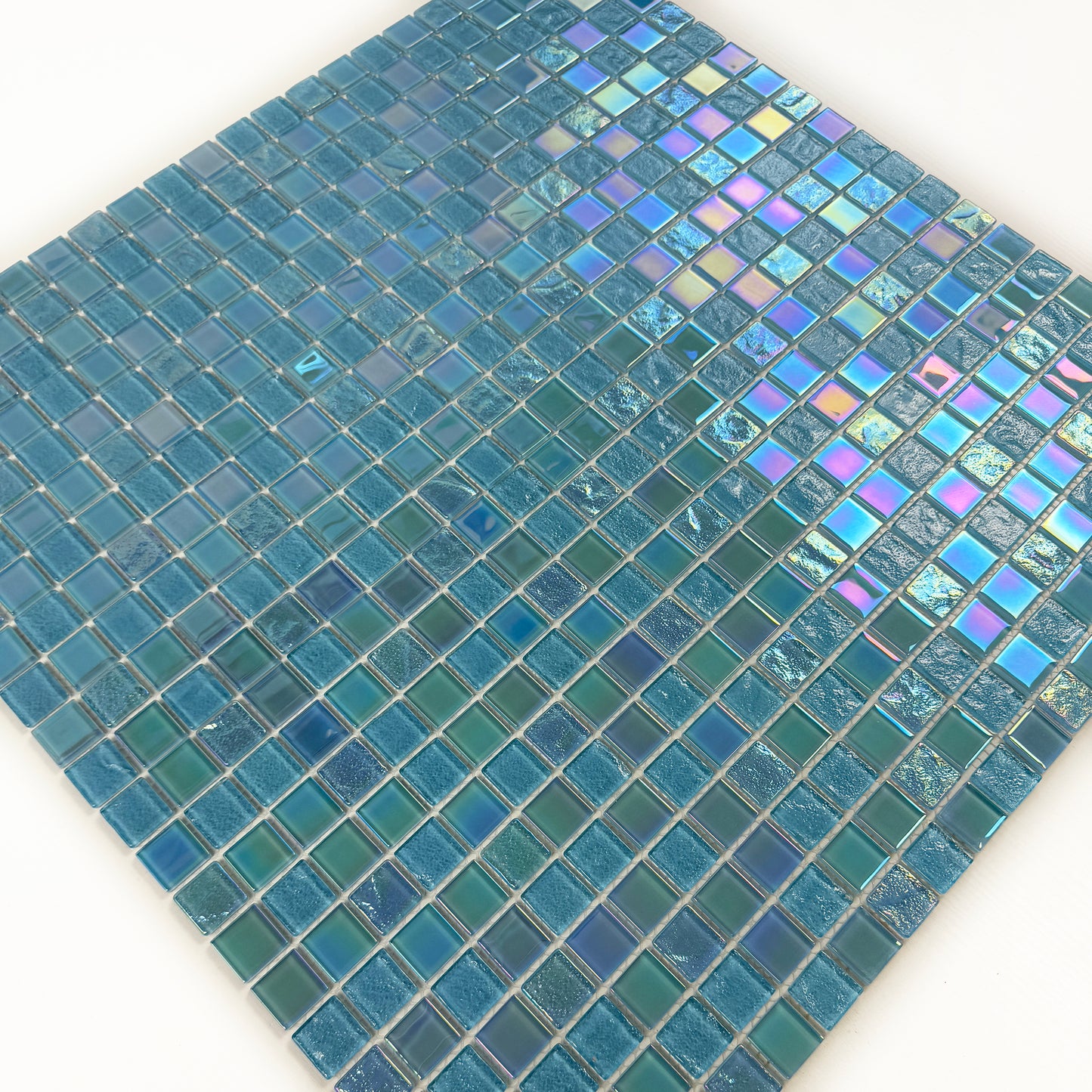 Crystal Cascade Series Jungle Green & Moss Green Iridescent Mixed Wave Pattern Crystal Glass Mosaic