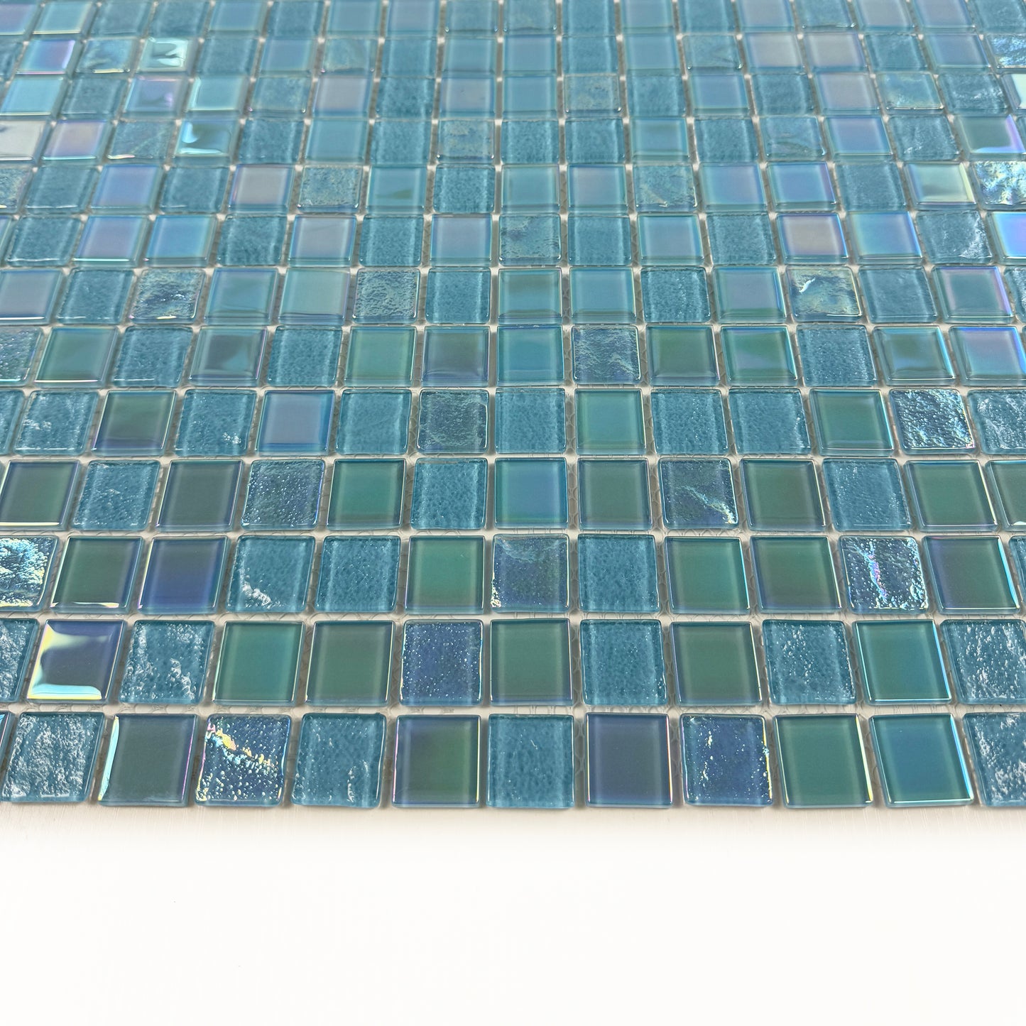Crystal Cascade Series Jungle Green & Moss Green Iridescent Mixed Wave Pattern Crystal Glass Mosaic