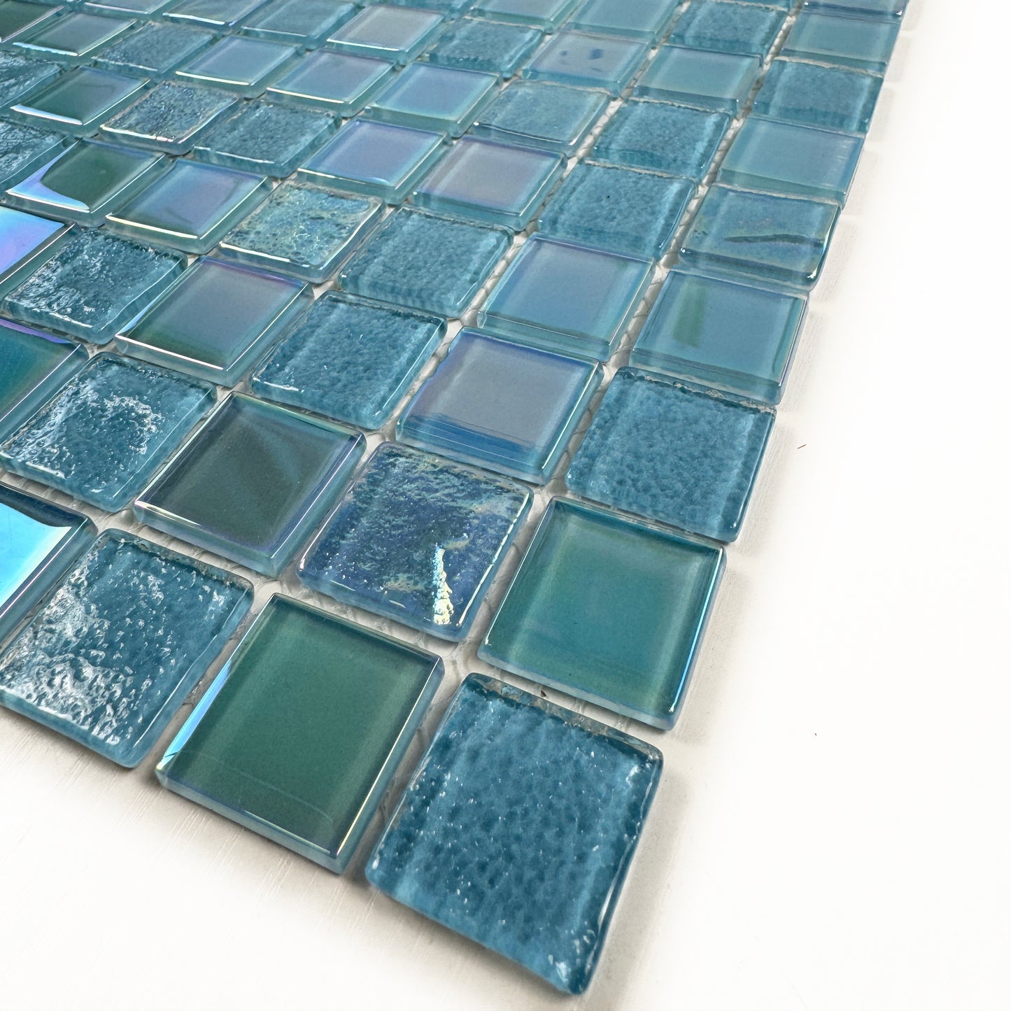 Crystal Cascade Series Jungle Green & Moss Green Iridescent Mixed Wave Pattern Crystal Glass Mosaic
