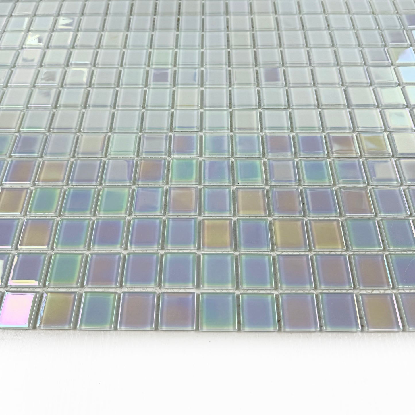 Crystal Cascade Series Smoke Blue & White Iridescent Mixed Crystal Glass Mosaic