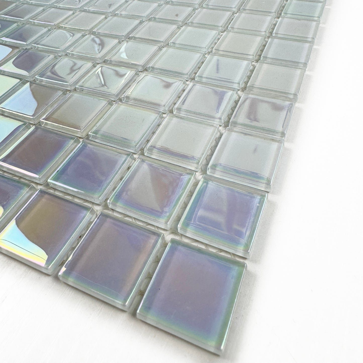 Crystal Cascade Series Smoke Blue & White Iridescent Mixed Crystal Glass Mosaic