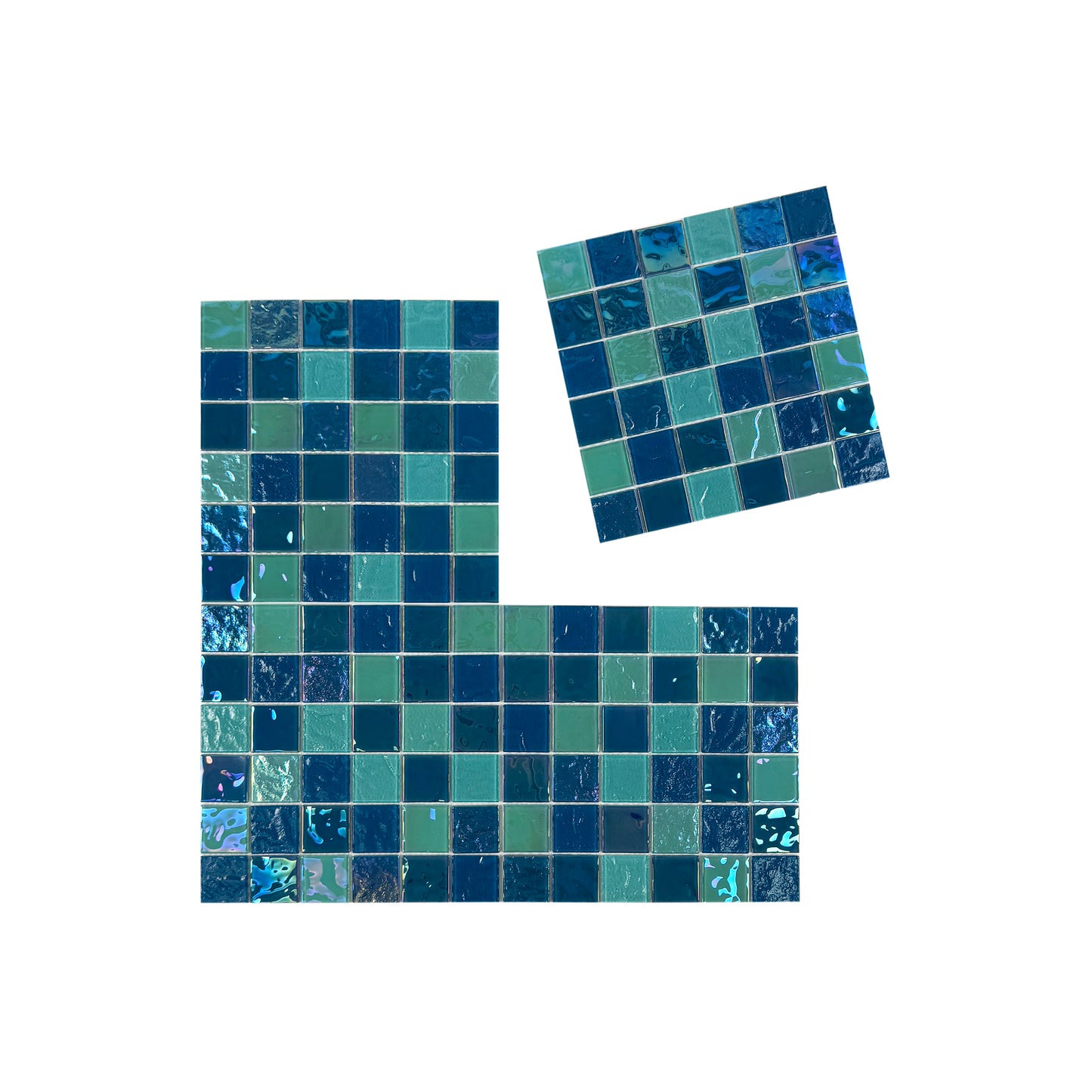 Crystal Cascade Series Pine Green & Sapphire Blue Iridescent Mixed Wave Pattern Crystal Glass Mosaic