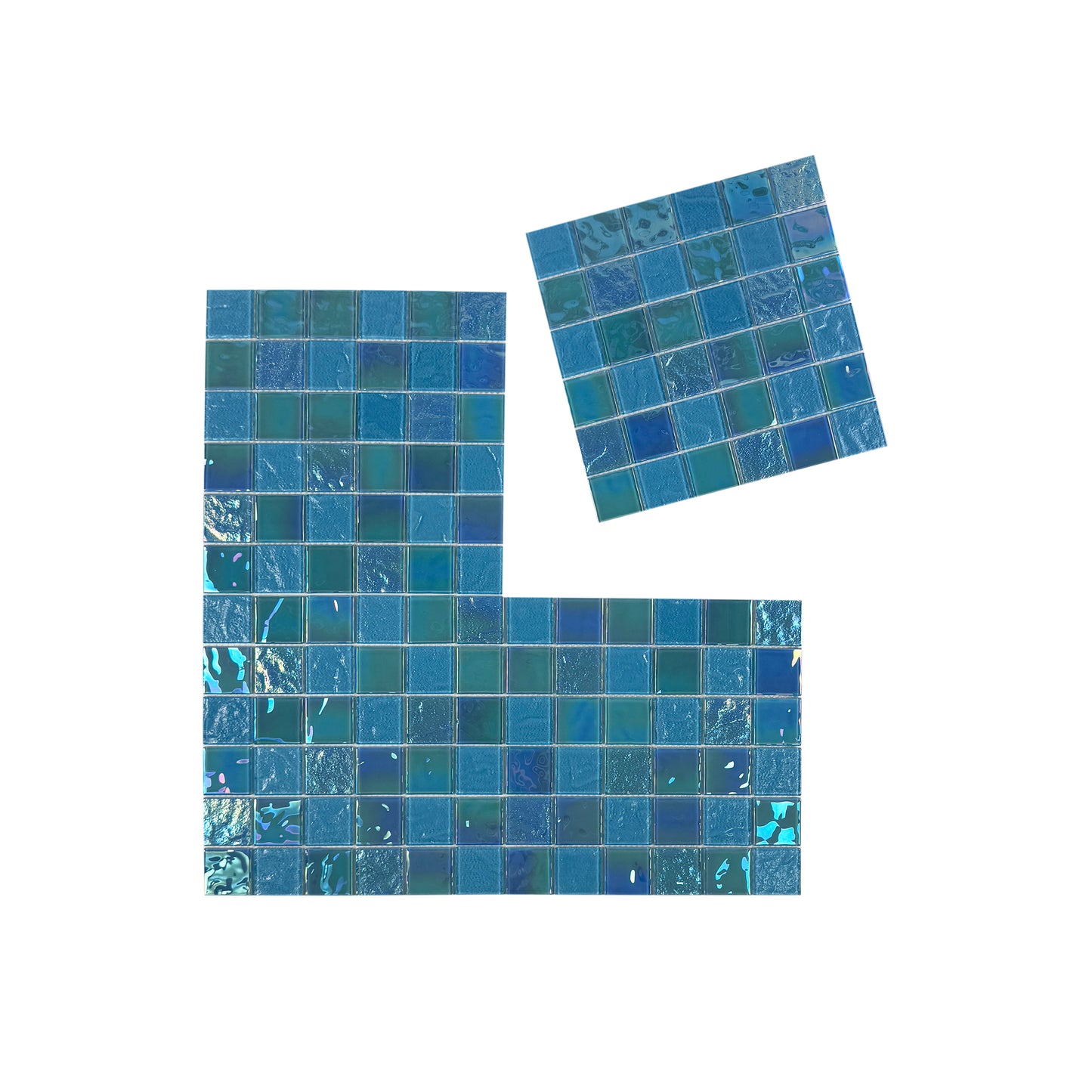 Crystal Cascade Series Jungle Green & Moss Green Iridescent Mixed Wave Pattern Crystal Glass Mosaic