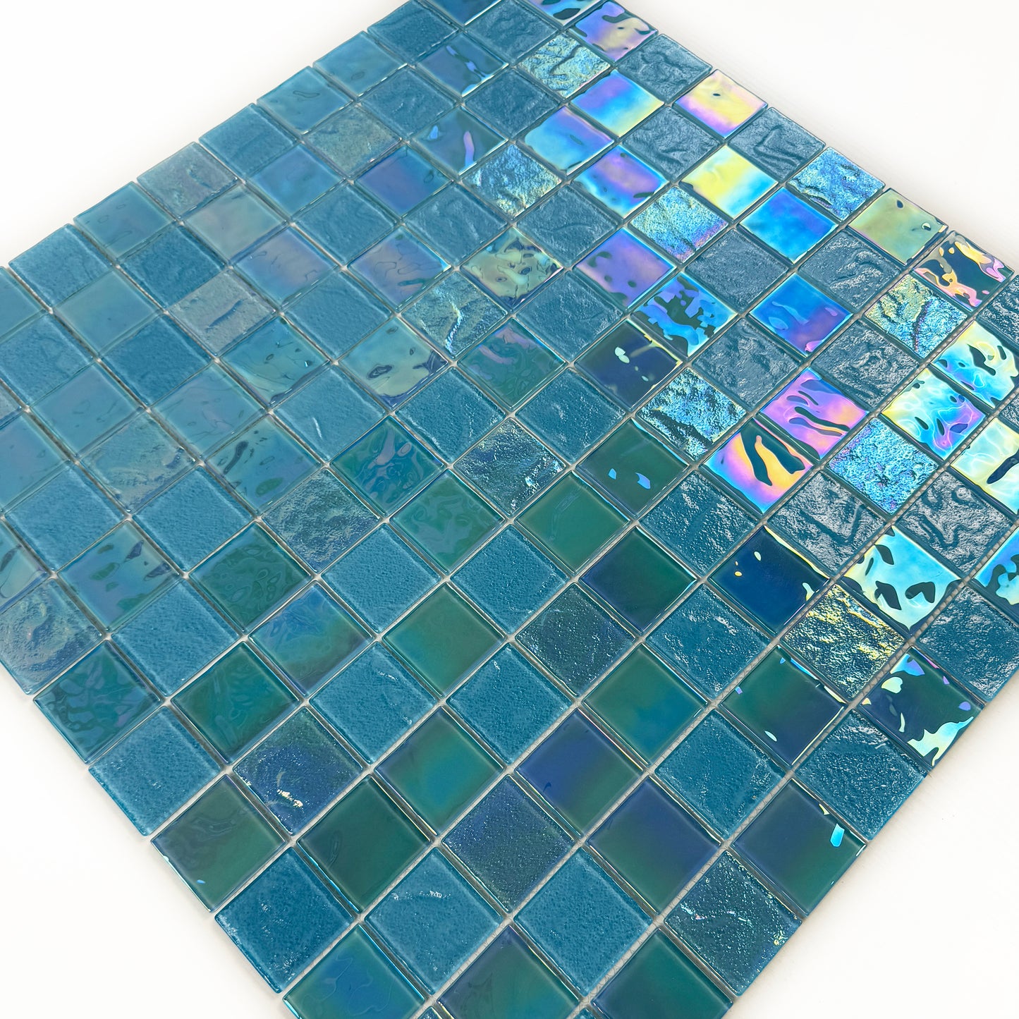 Crystal Cascade Series Jungle Green & Moss Green Iridescent Mixed Wave Pattern Crystal Glass Mosaic