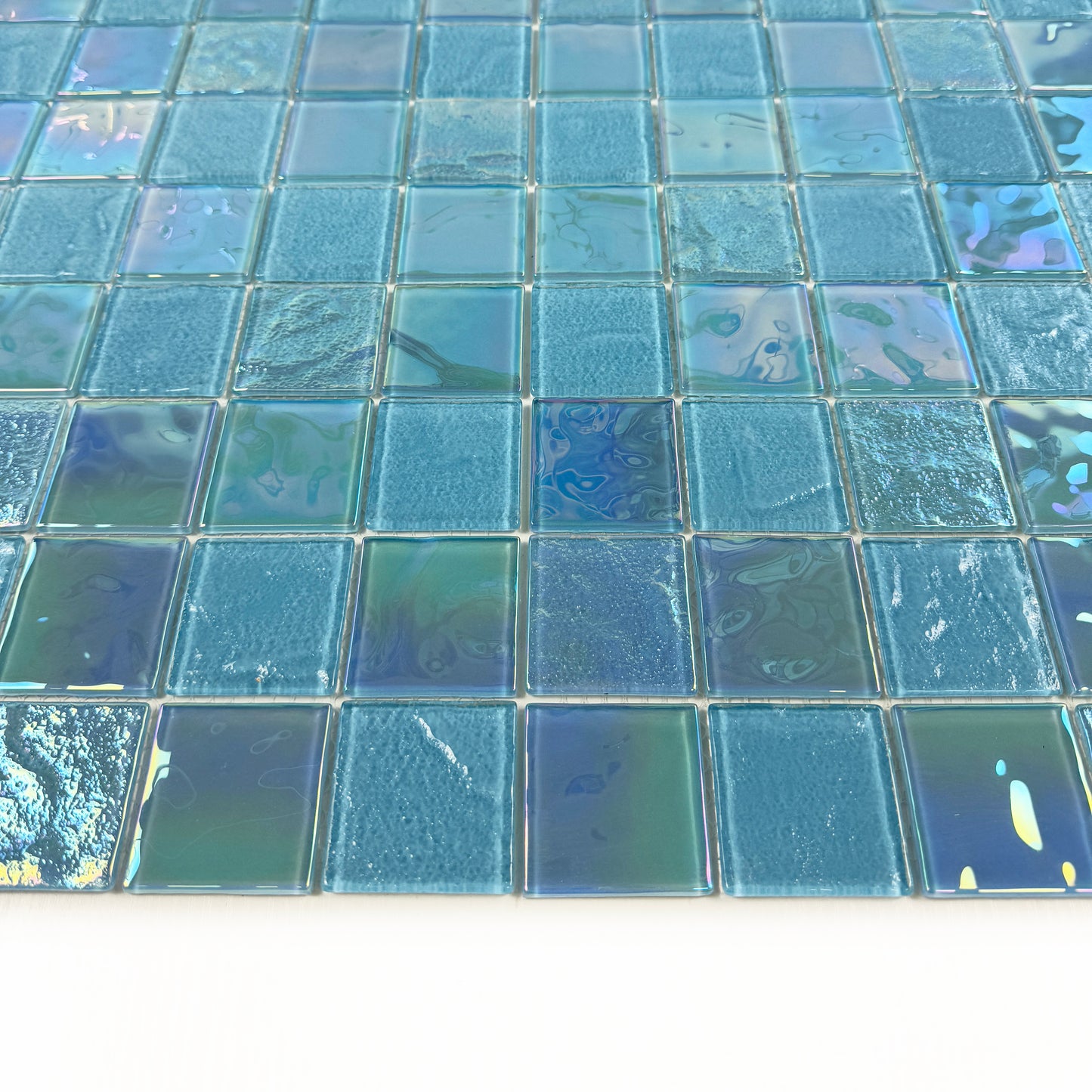 Crystal Cascade Series Jungle Green & Moss Green Iridescent Mixed Wave Pattern Crystal Glass Mosaic
