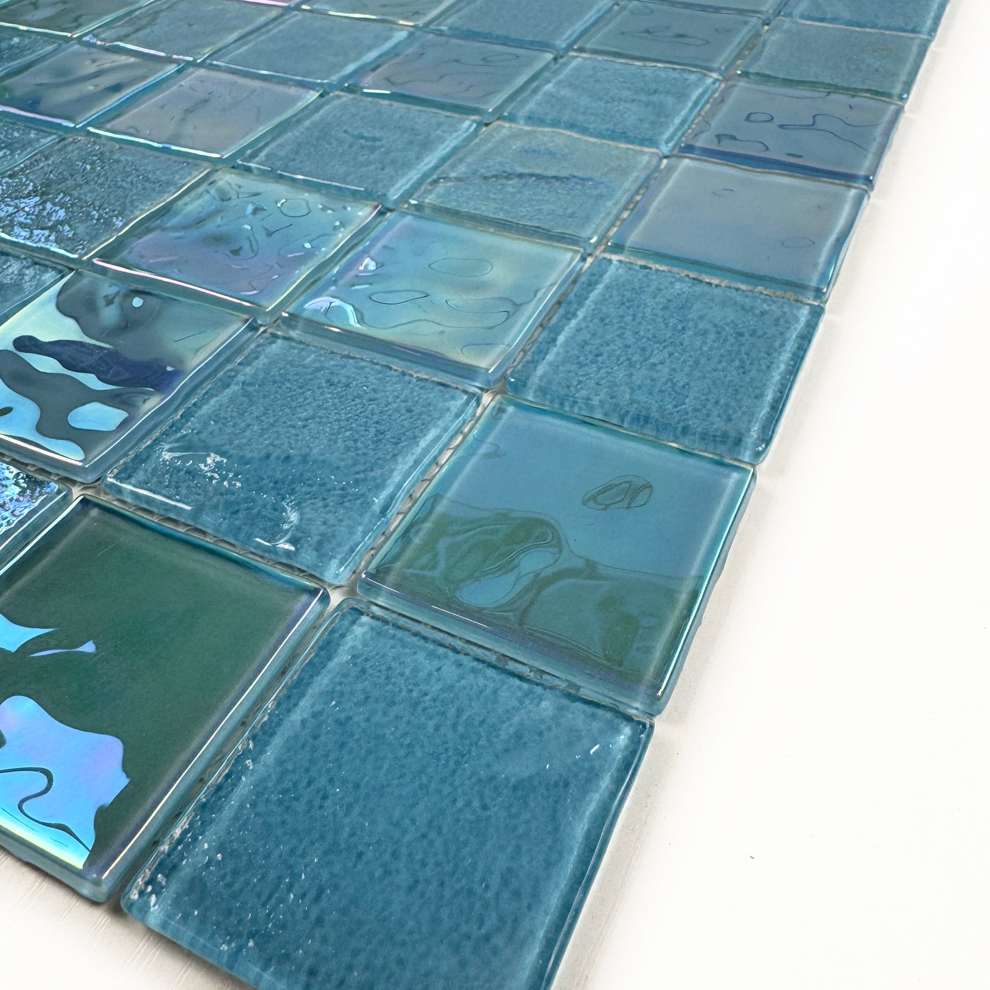 Crystal Cascade Series Jungle Green & Moss Green Iridescent Mixed Wave Pattern Crystal Glass Mosaic