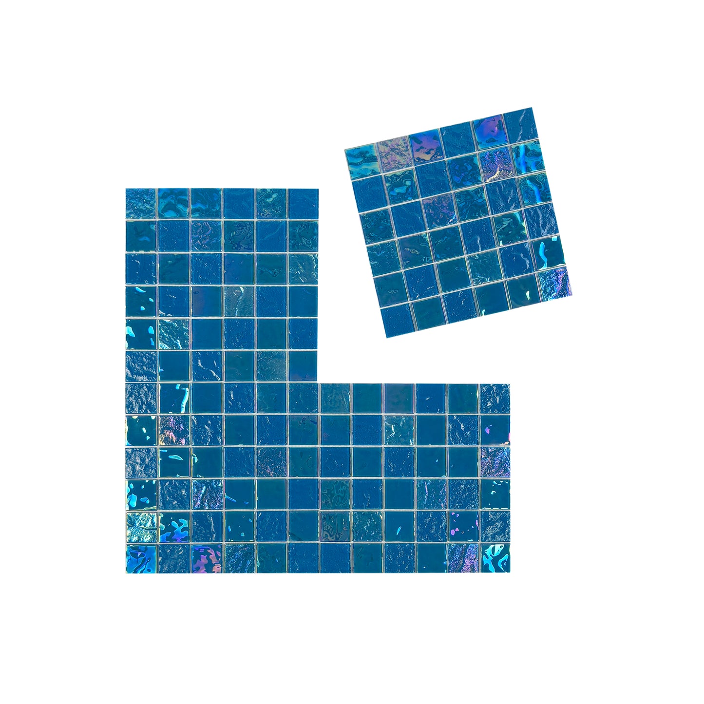 Crystal Cascade Series Sky Blue Iridescent Mixed Wave Pattern Crystal Glass Mosaic