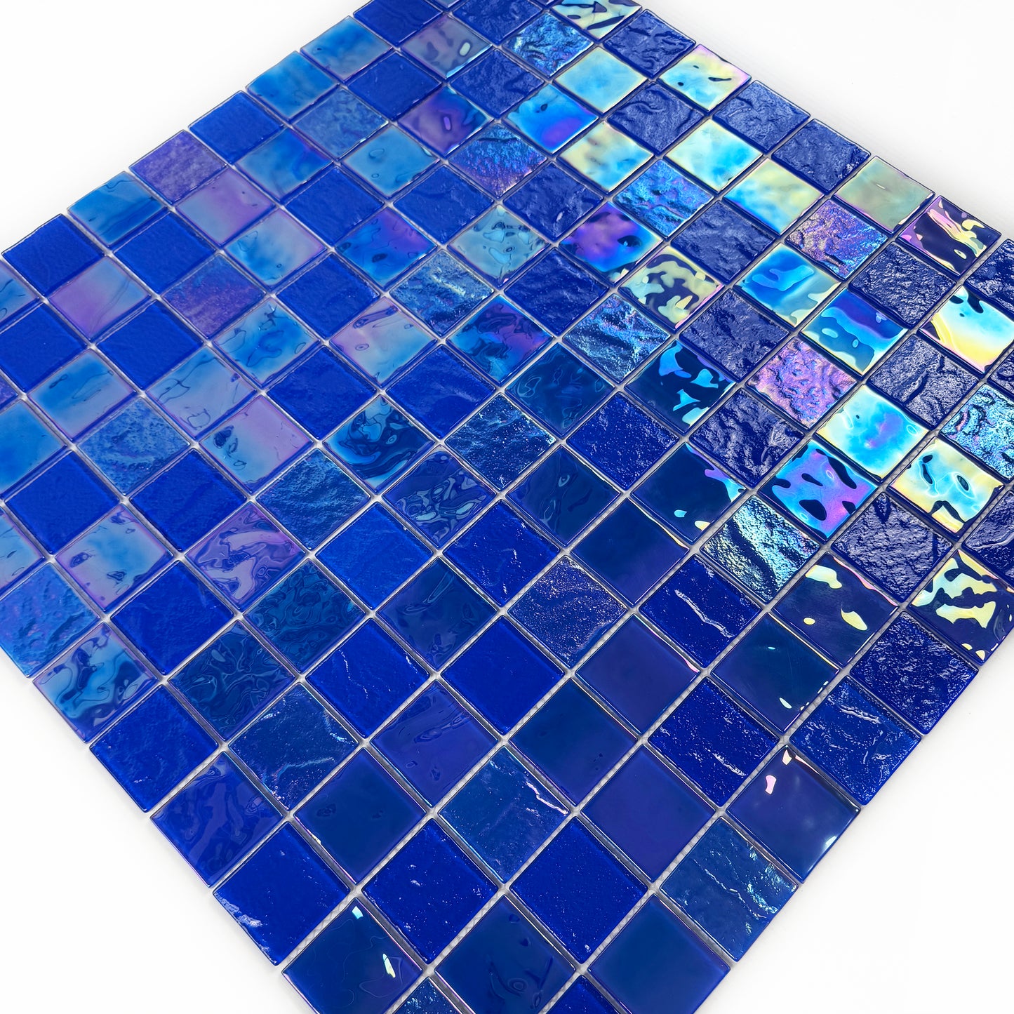 Crystal Cascade Series Klein Blue Iridescent Mixed Wave Pattern Crystal Glass Mosaic
