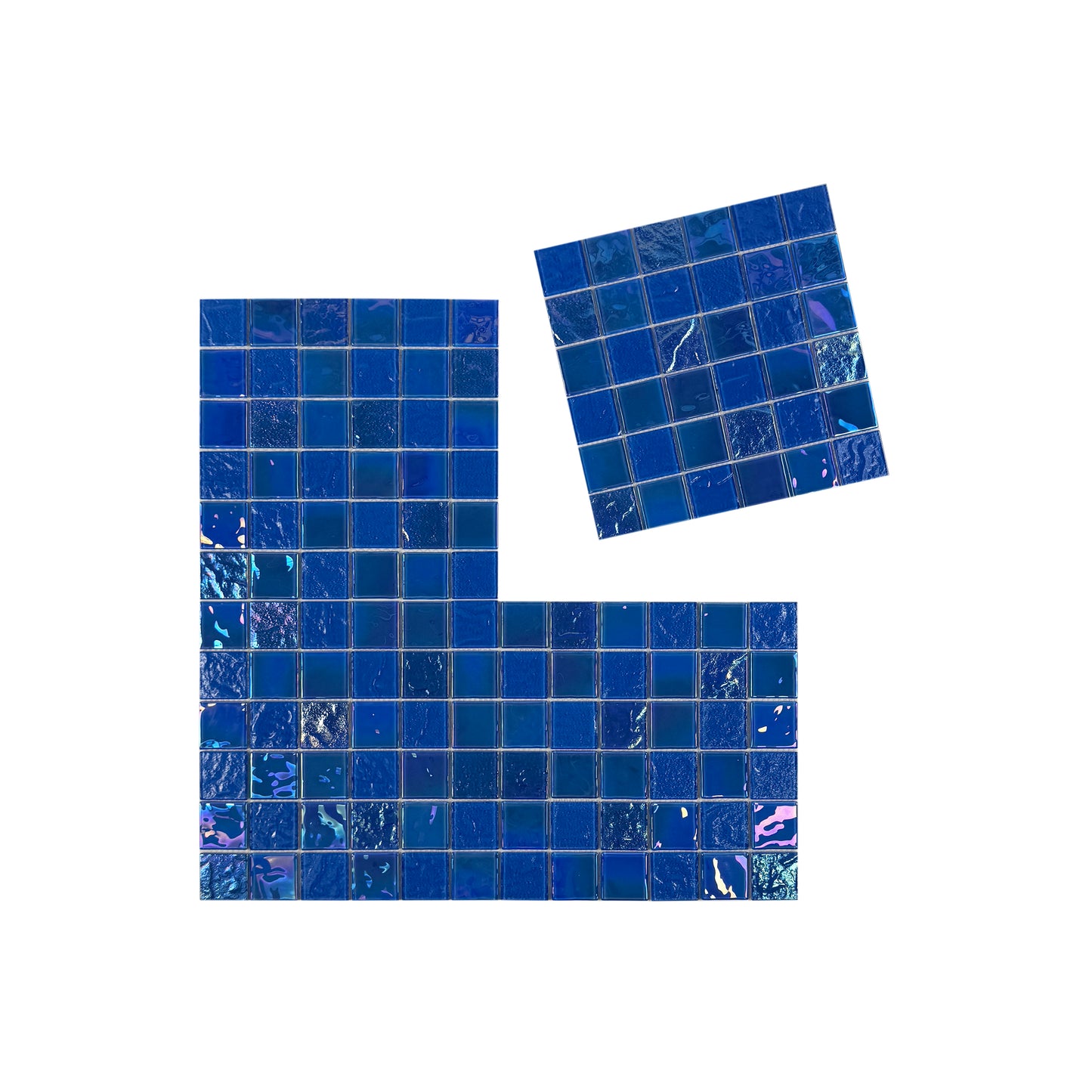 Crystal Cascade Series French Blue Iridescent Mixed Wave Pattern Crystal Glass Mosaic