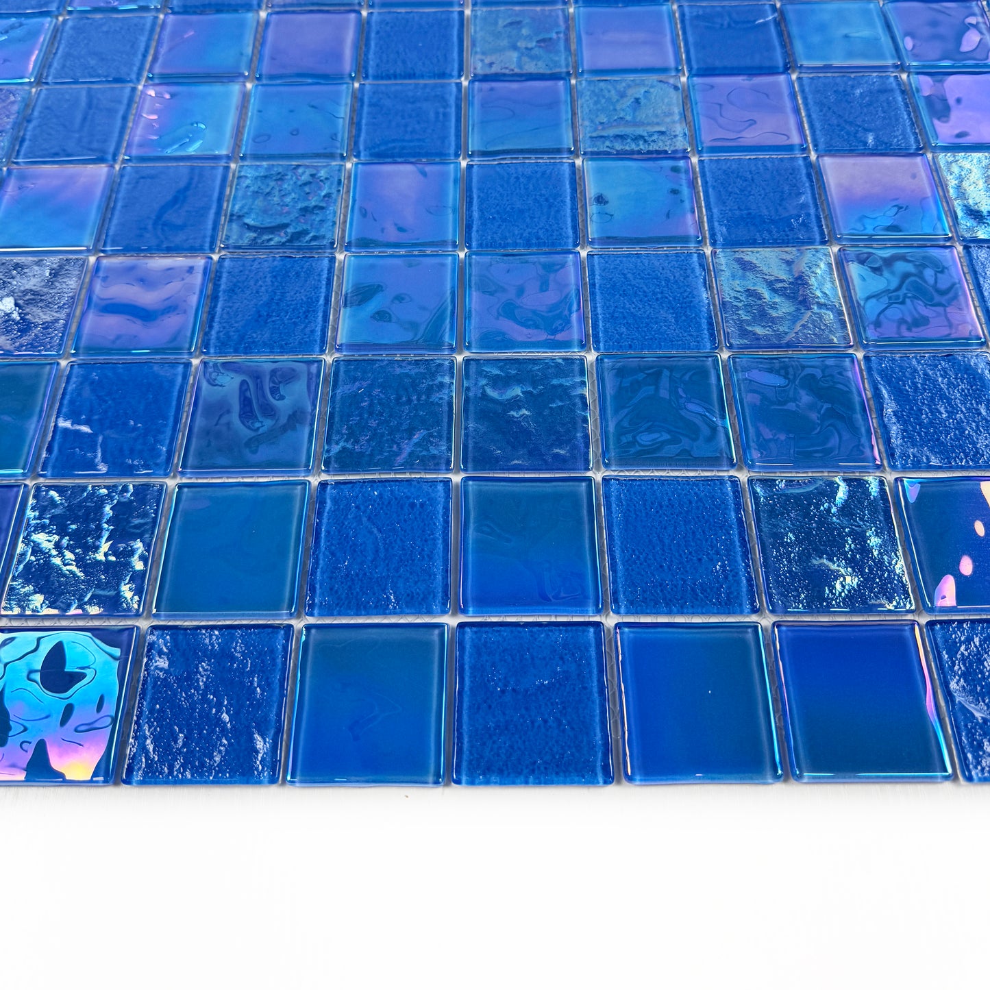Crystal Cascade Series French Blue Iridescent Mixed Wave Pattern Crystal Glass Mosaic
