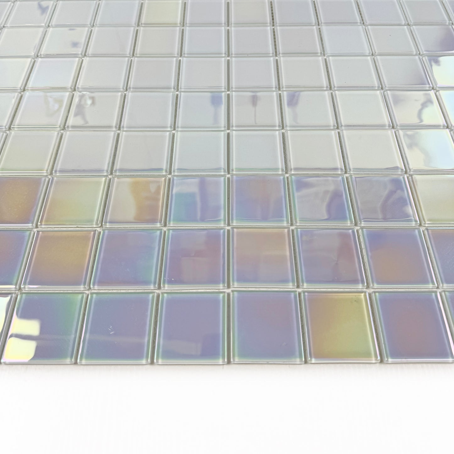 Crystal Cascade Series Smoke Blue & White Iridescent Mixed Crystal Glass Mosaic