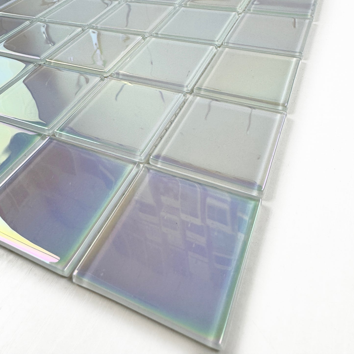 Crystal Cascade Series Smoke Blue & White Iridescent Mixed Crystal Glass Mosaic