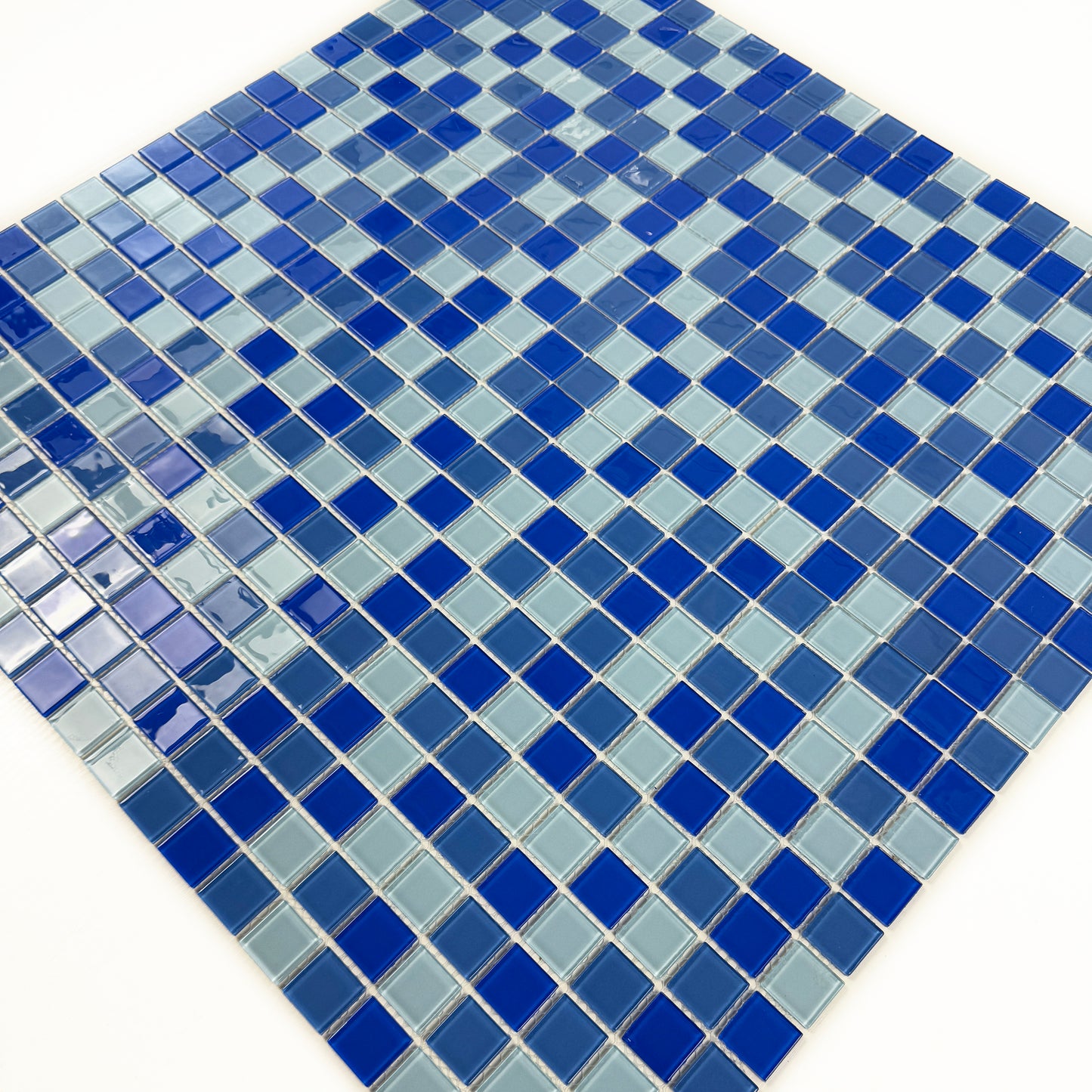 Azure Enchantment Series White & Sky Blue & Cobalt Blue Mixed Crystal Glass Mosaic