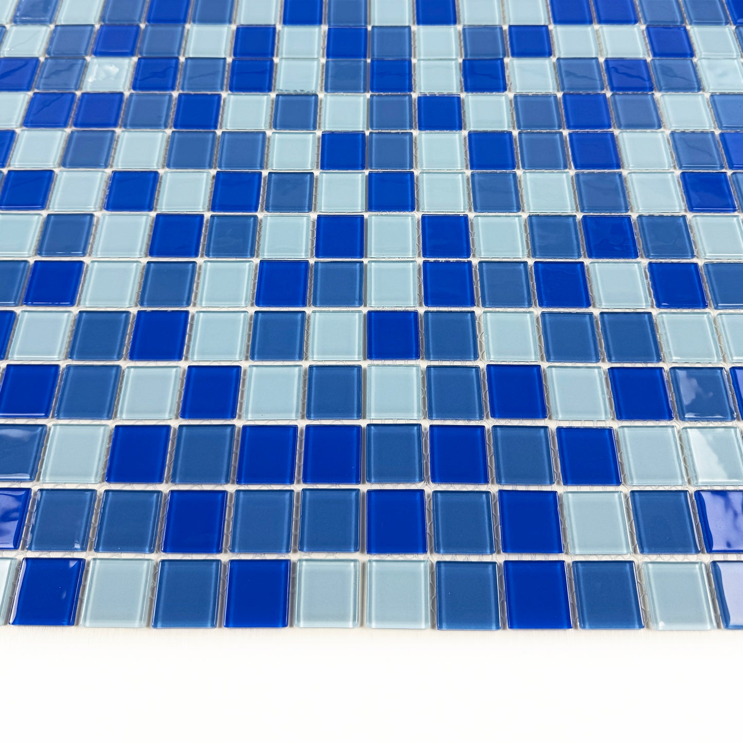 Azure Enchantment Series White & Sky Blue & Cobalt Blue Mixed Crystal Glass Mosaic