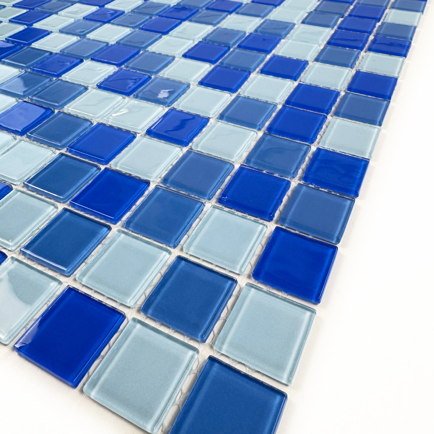Azure Enchantment Series White & Sky Blue & Cobalt Blue Mixed Crystal Glass Mosaic