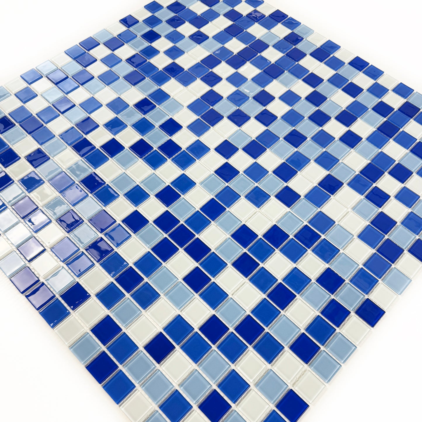 Azure Enchantment Series White & Baby Blue & Cobalt Blue & Navy Blue Mixed Crystal Glass Mosaic