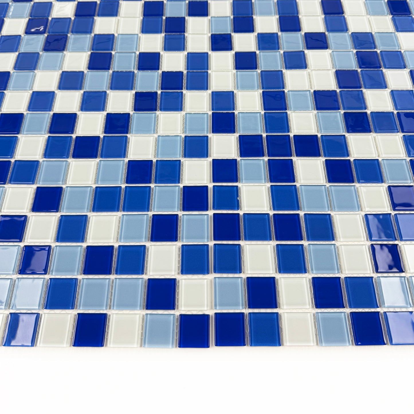 Azure Enchantment Series White & Baby Blue & Cobalt Blue & Navy Blue Mixed Crystal Glass Mosaic