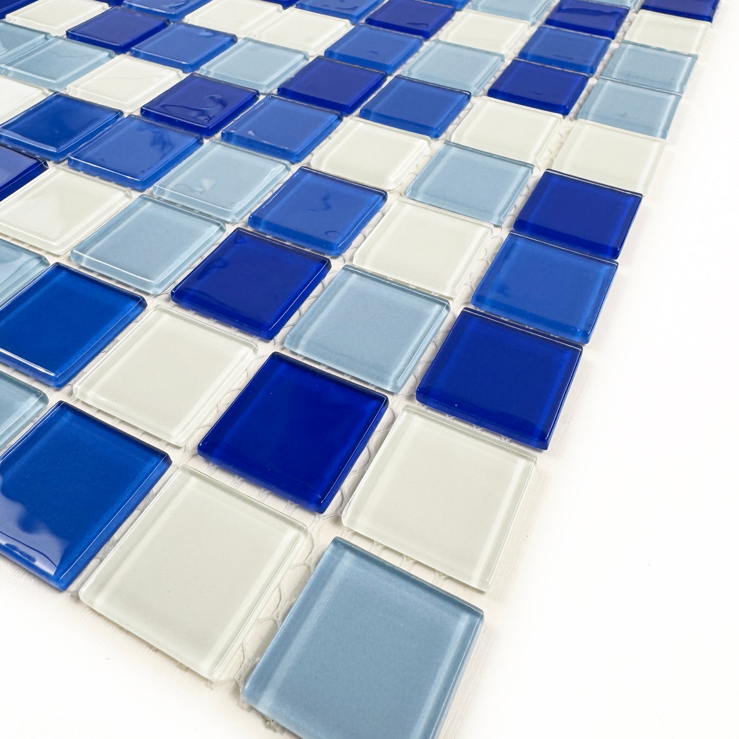 Azure Enchantment Series White & Baby Blue & Cobalt Blue & Navy Blue Mixed Crystal Glass Mosaic