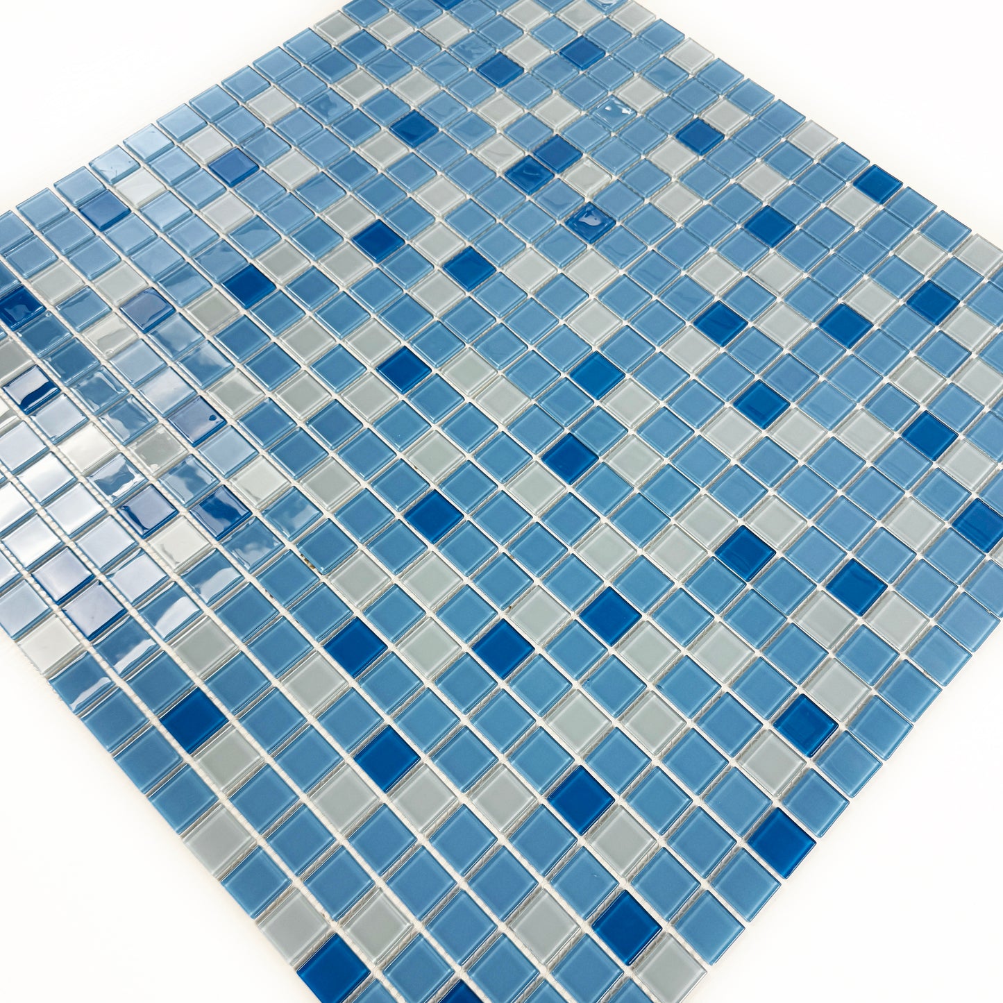 Azure Enchantment Series White & Baby Blue & Cobalt Blue Mixed  Crystal Glass Mosaic