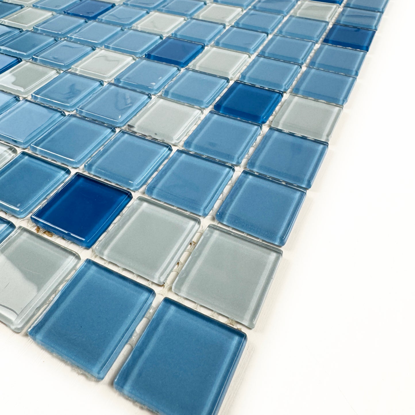 Azure Enchantment Series White & Baby Blue & Cobalt Blue Mixed  Crystal Glass Mosaic