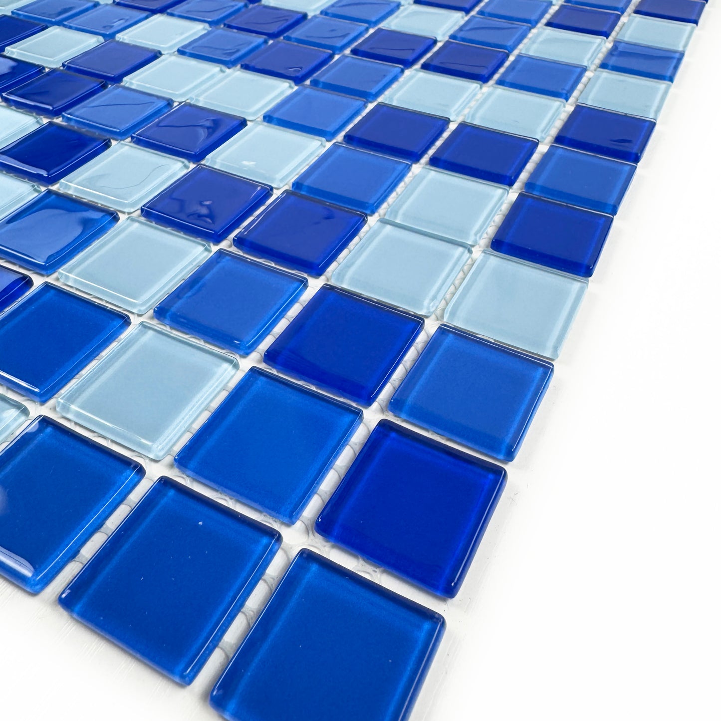 Azure Enchantment Series Light Blue & Cobalt Blue & Navy Blue Mixed Crystal Glass Mosaic