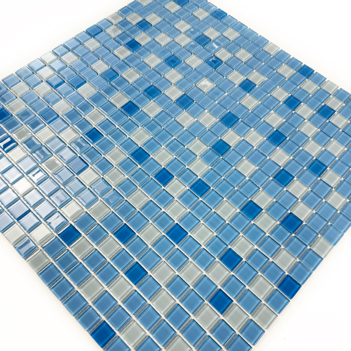Azure Enchantment Series White & Sky Blue & French Blue Mixed Crystal Glass Mosaic