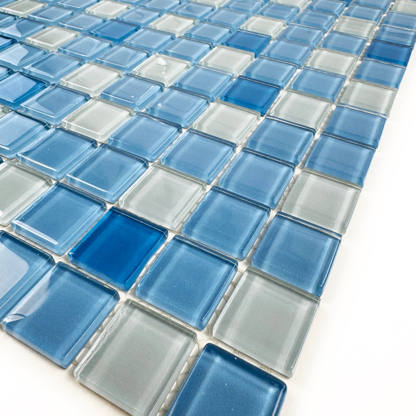 Azure Enchantment Series White & Sky Blue & French Blue Mixed Crystal Glass Mosaic