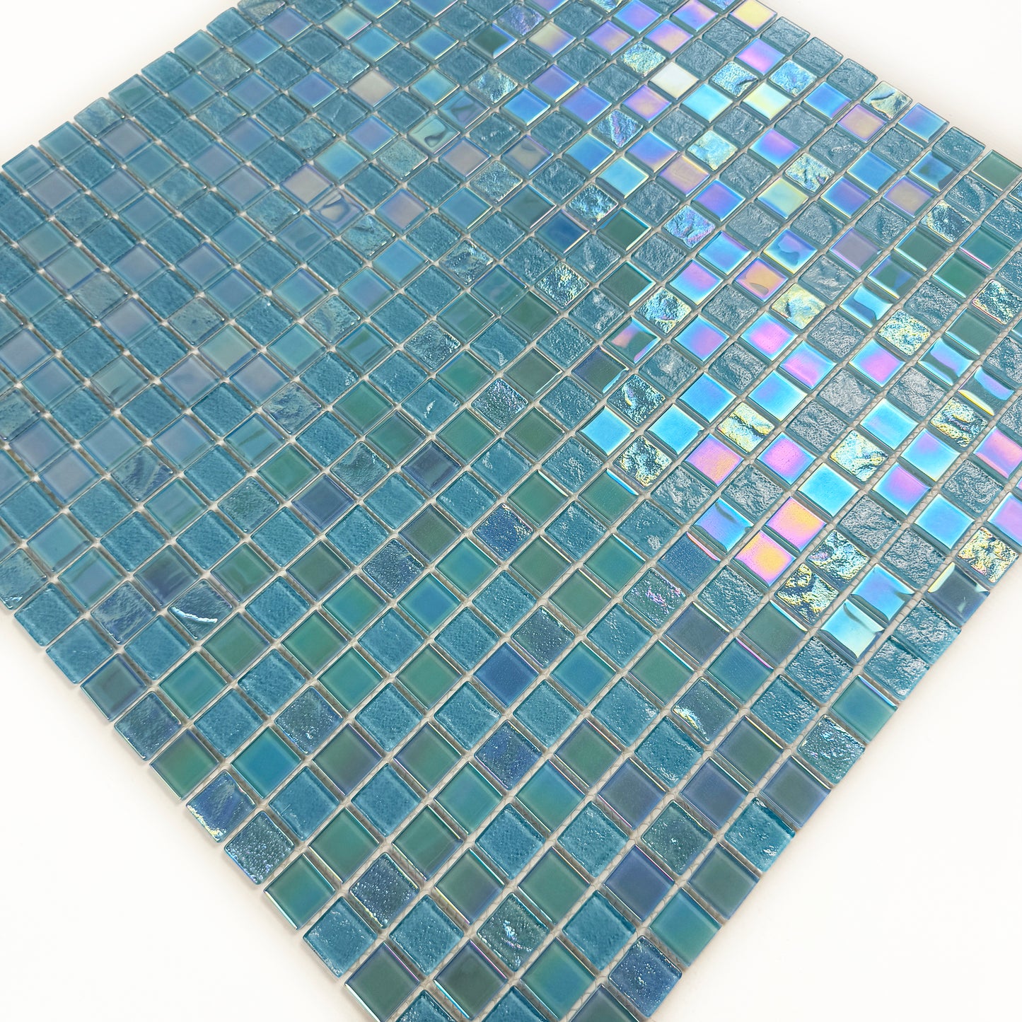 Crystal Cascade Series Sky Blue & Nile Blue Iridescent Mixed Wave Pattern Crystal Glass Mosaic