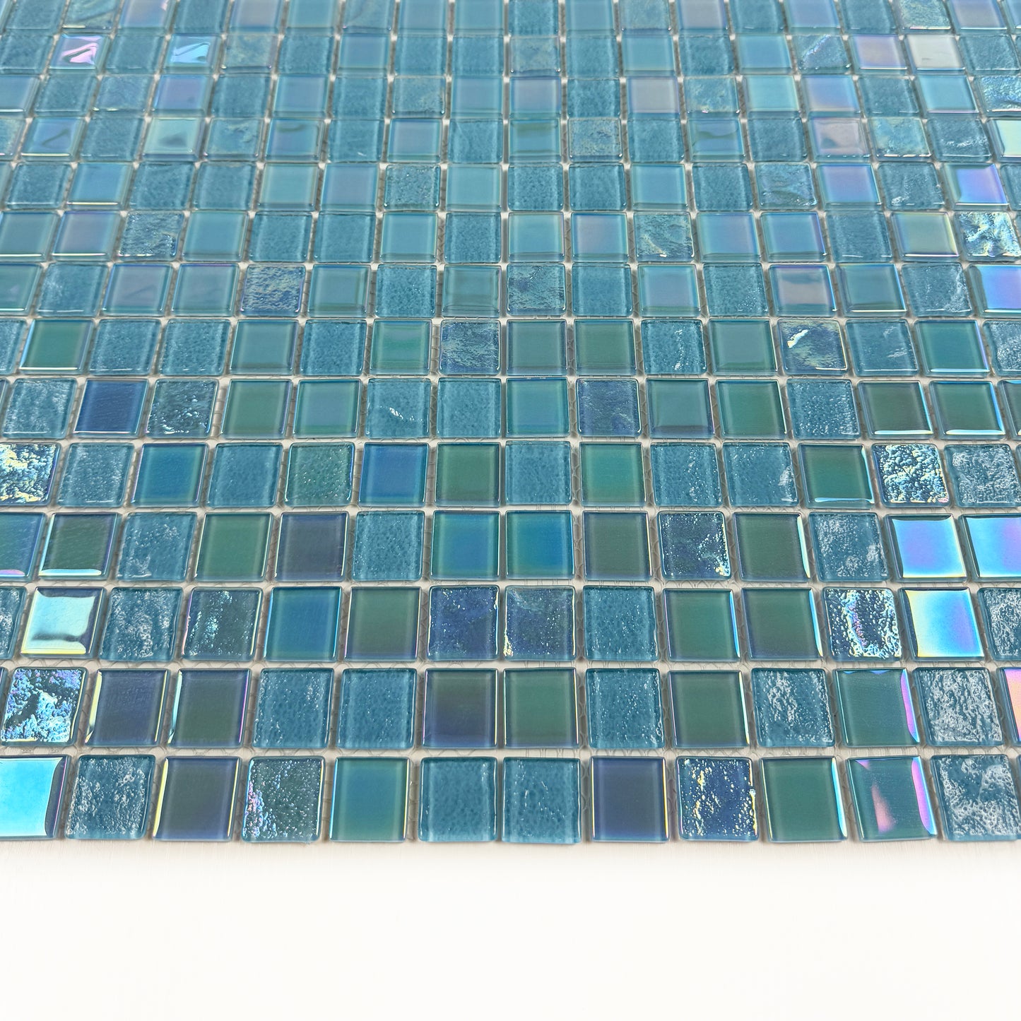 Crystal Cascade Series Sky Blue & Nile Blue Iridescent Mixed Wave Pattern Crystal Glass Mosaic