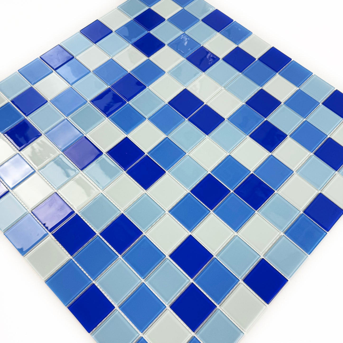 Azure Enchantment Series White & Sky Blue & French Blue &Navy Blue Mixed Crystal Glass Mosaic