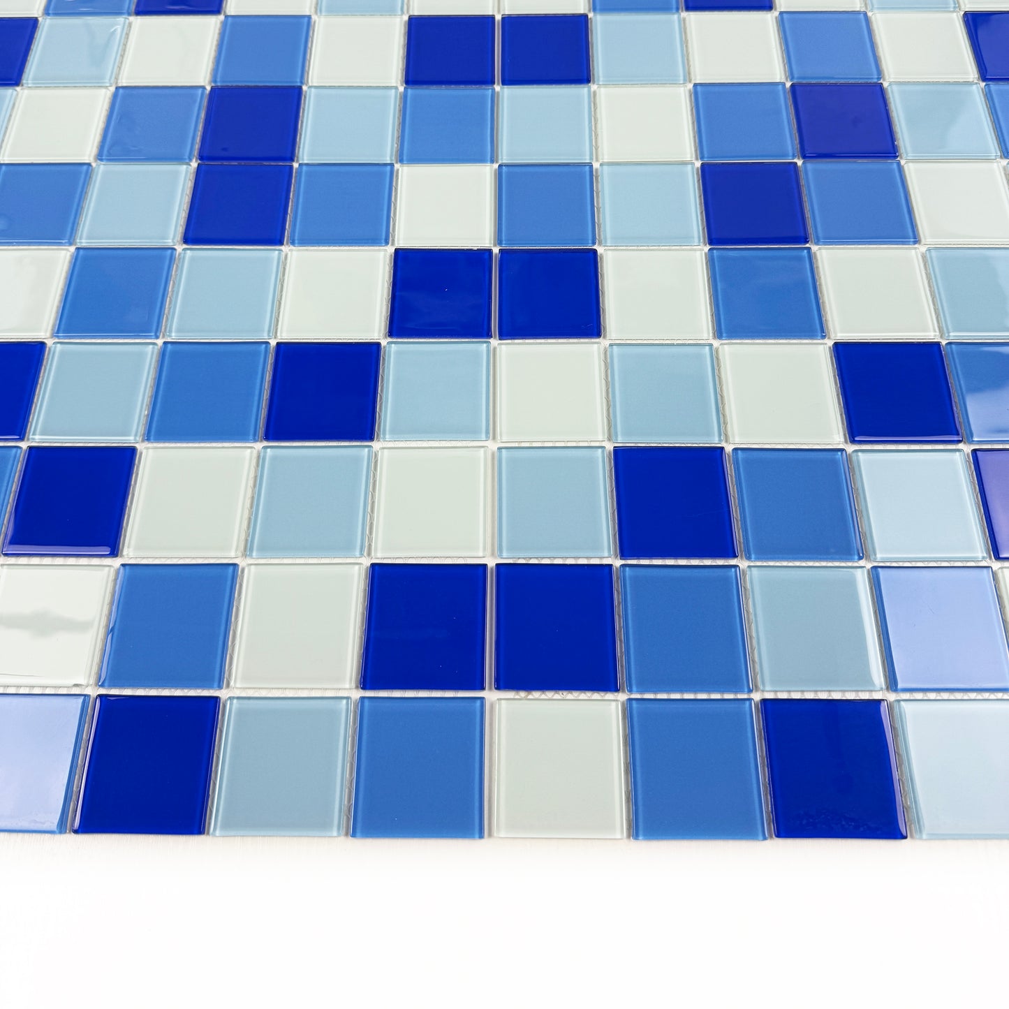 Azure Enchantment Series White & Sky Blue & French Blue &Navy Blue Mixed Crystal Glass Mosaic