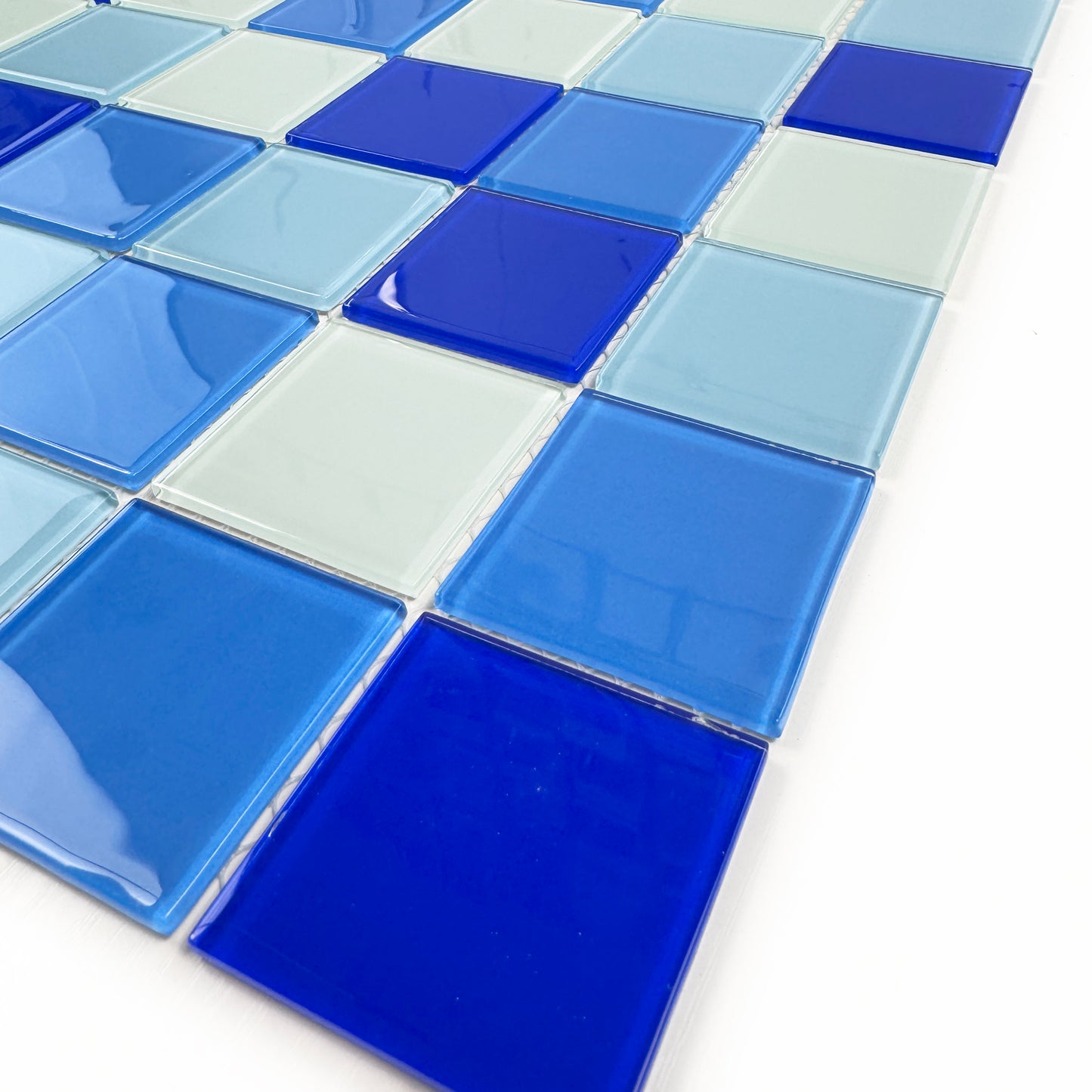 Azure Enchantment Series White & Sky Blue & French Blue &Navy Blue Mixed Crystal Glass Mosaic
